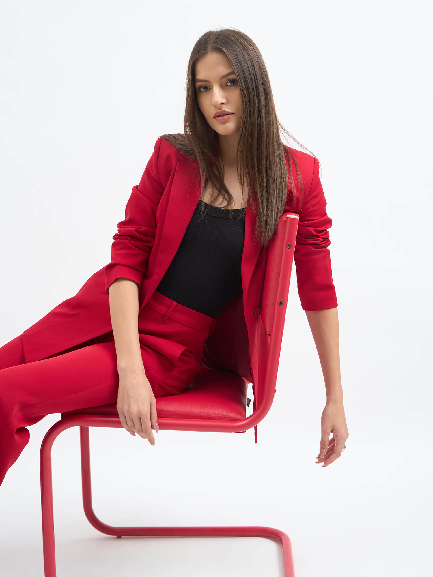Luminous Slim Fit Single Breasted Suit Set-Red