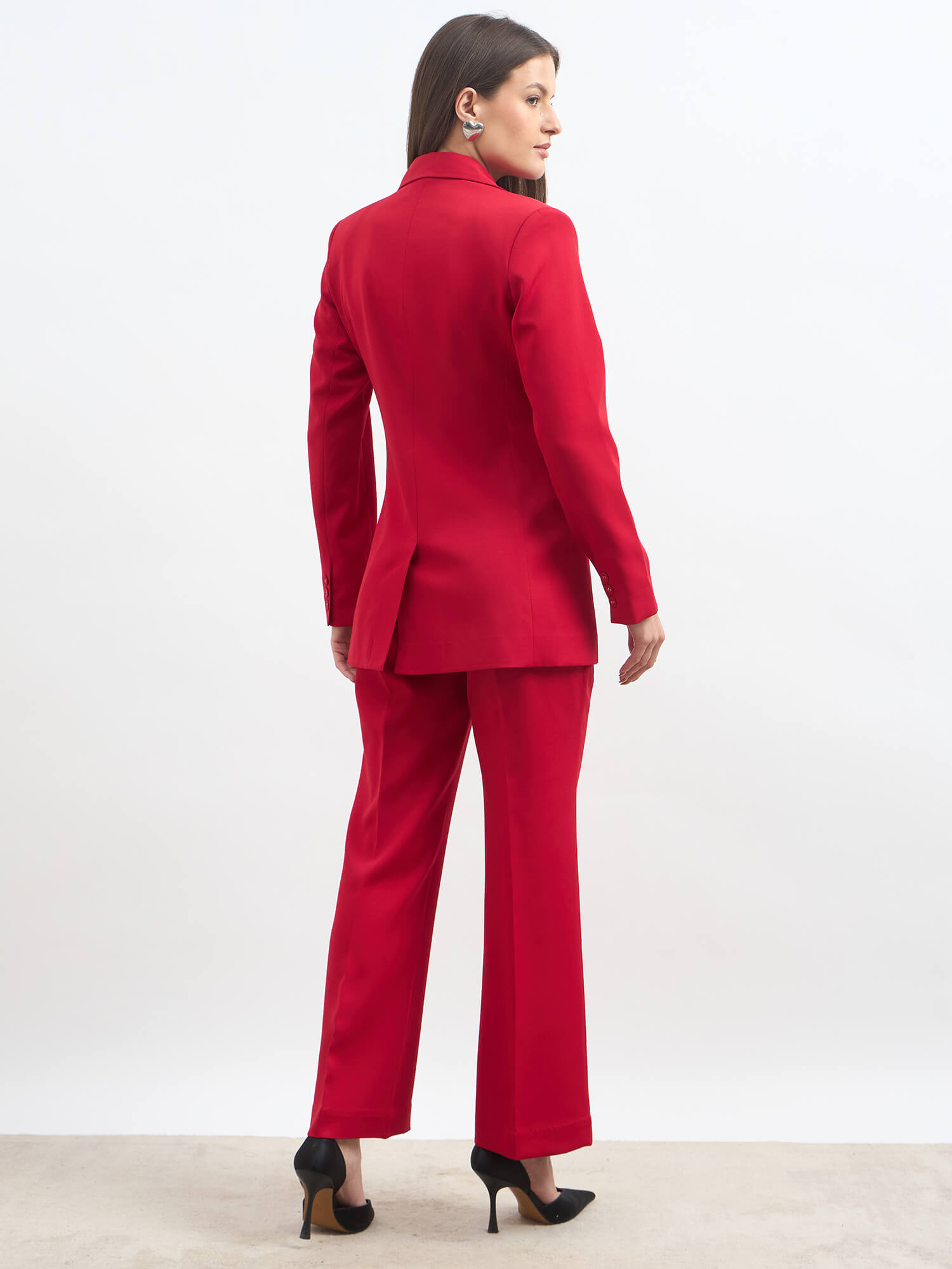 Luminous Slim Fit Single Breasted Suit Set-Red
