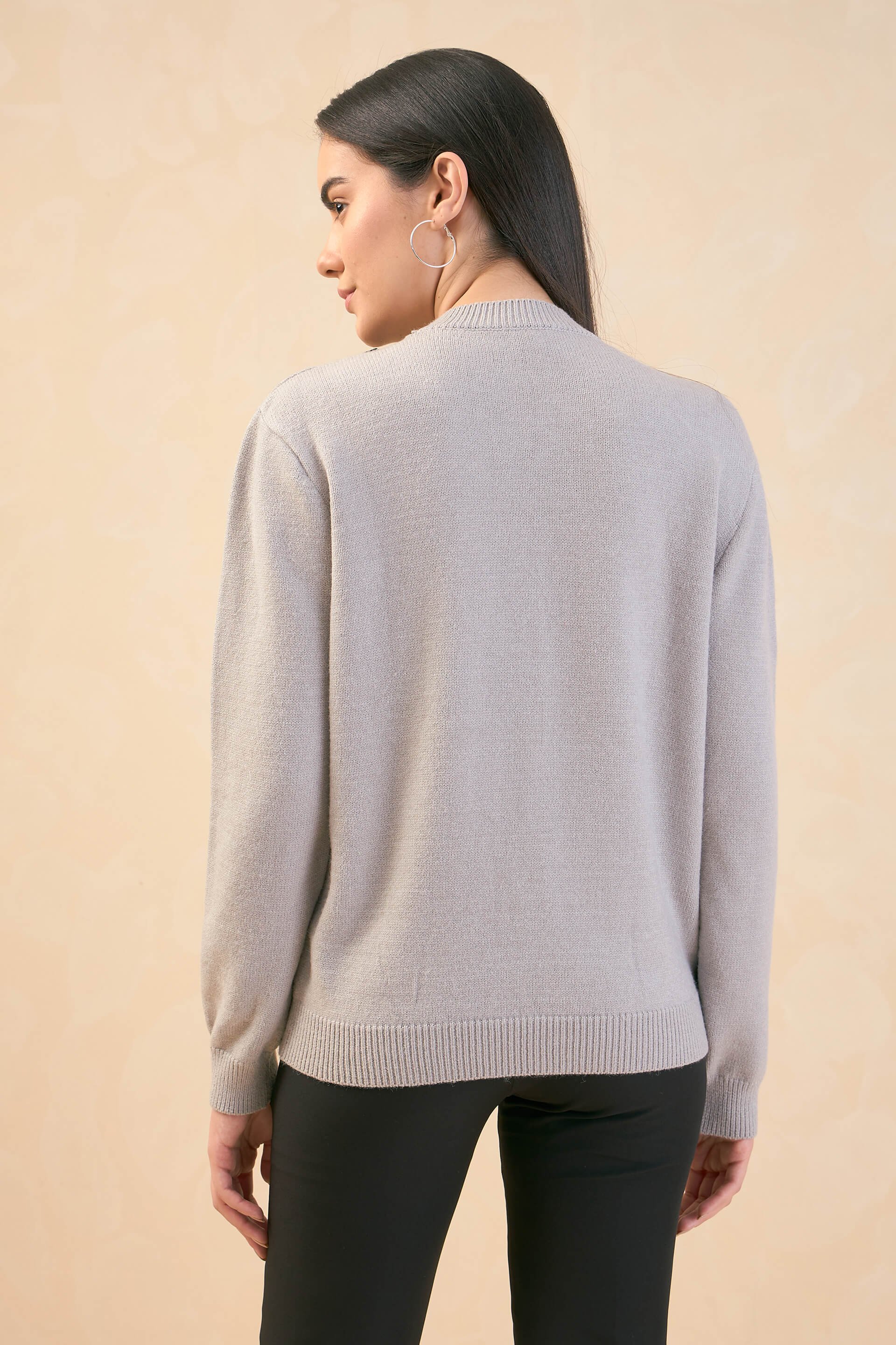 Dorothy Appliqué Sweater - Light Grey