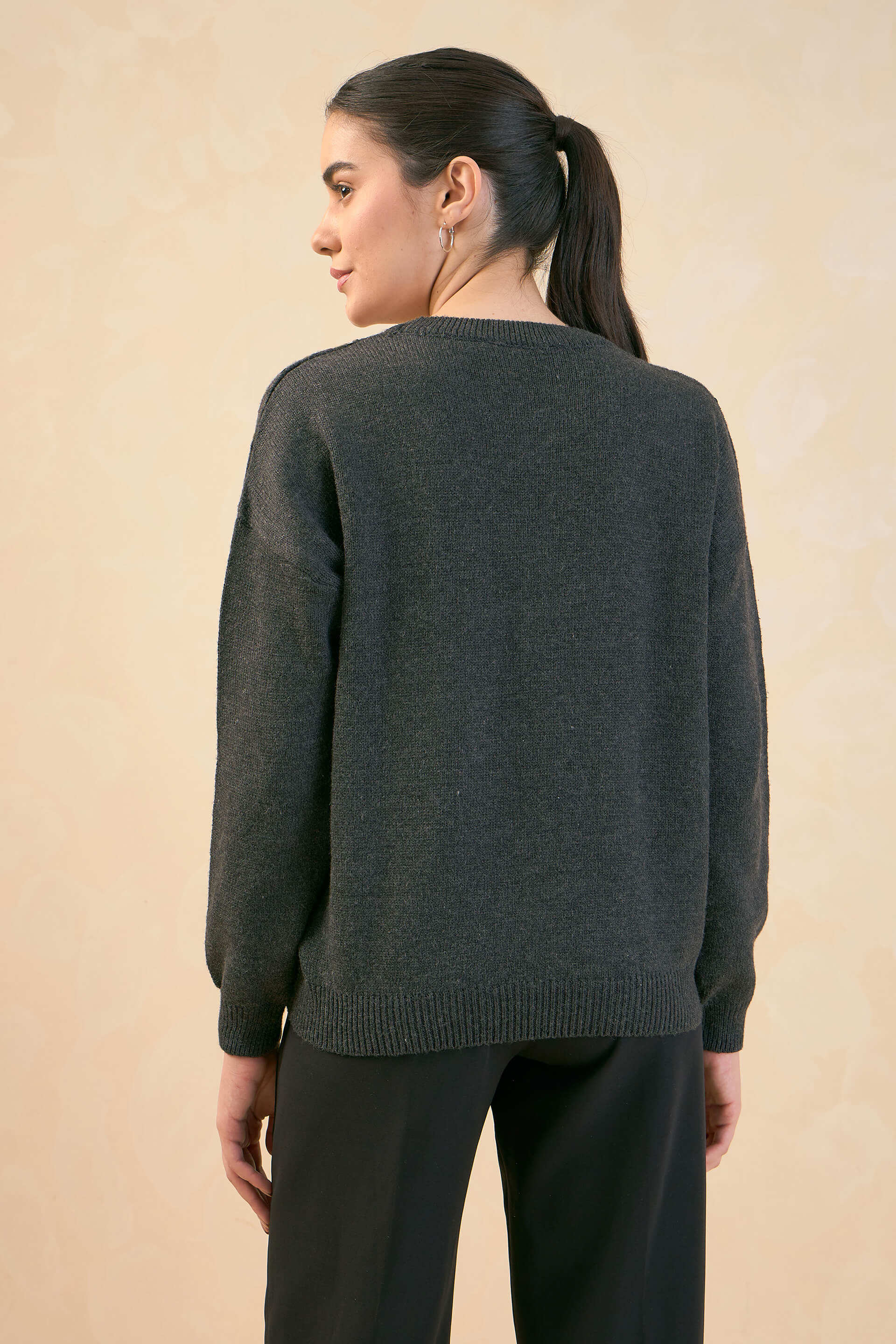 Estella Sequin Embellished Sweater - Dark Grey