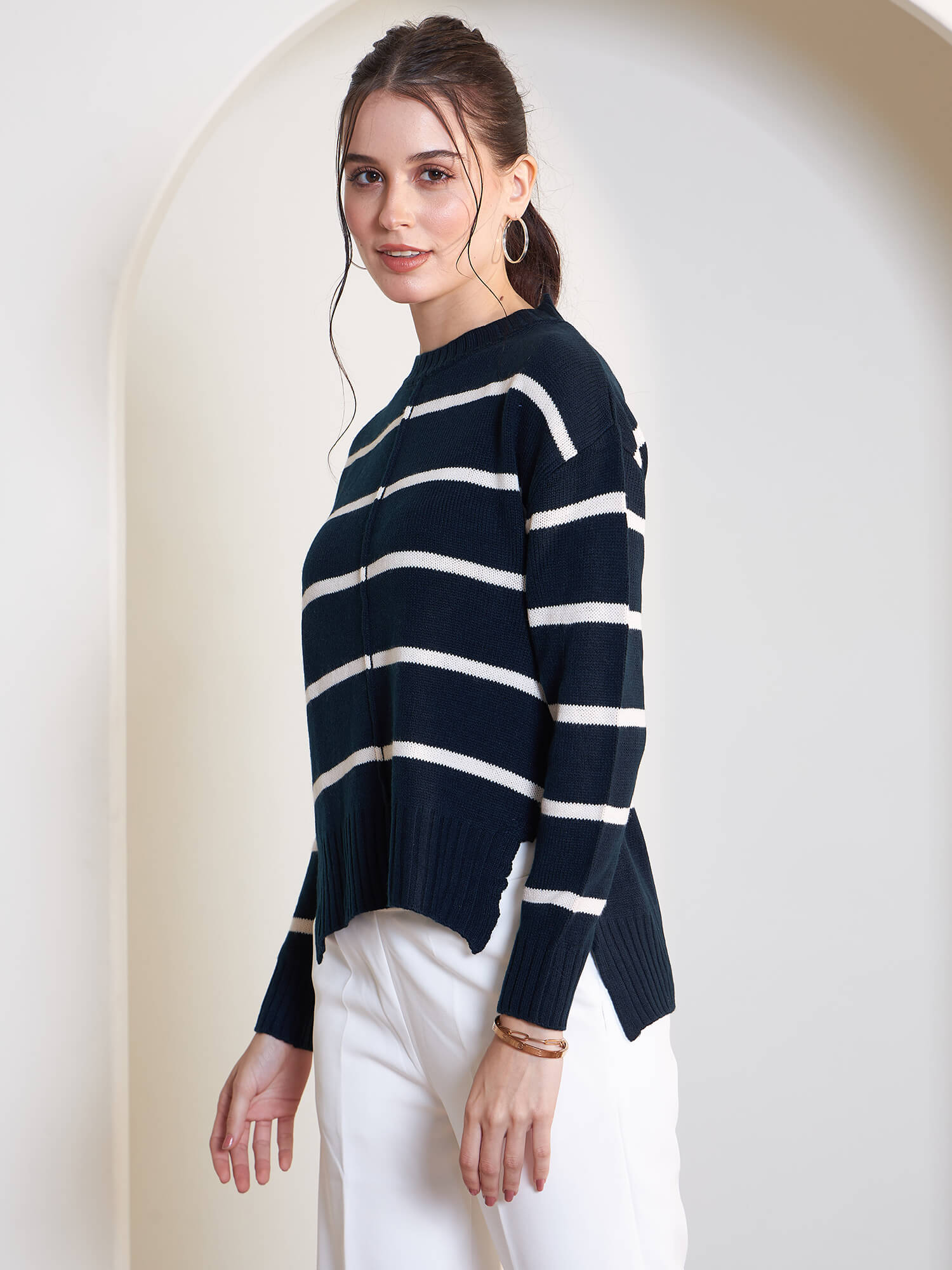 Penelope Striped Knit Sweater - Navy & White