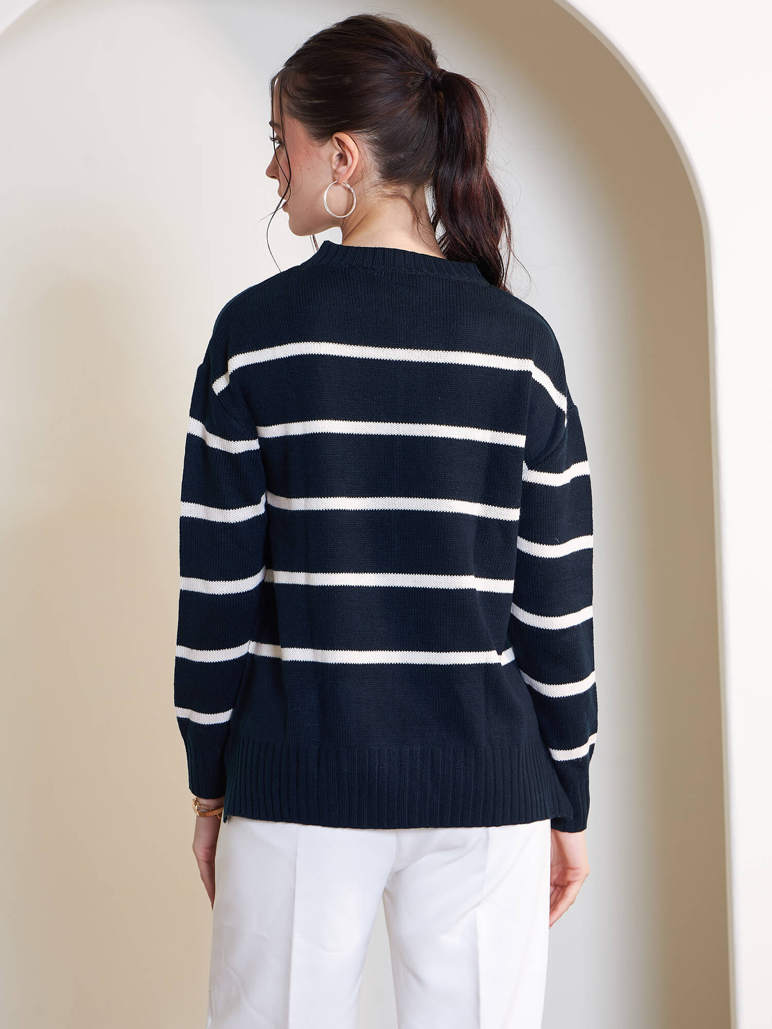 Penelope Striped Knit Sweater - Navy & White