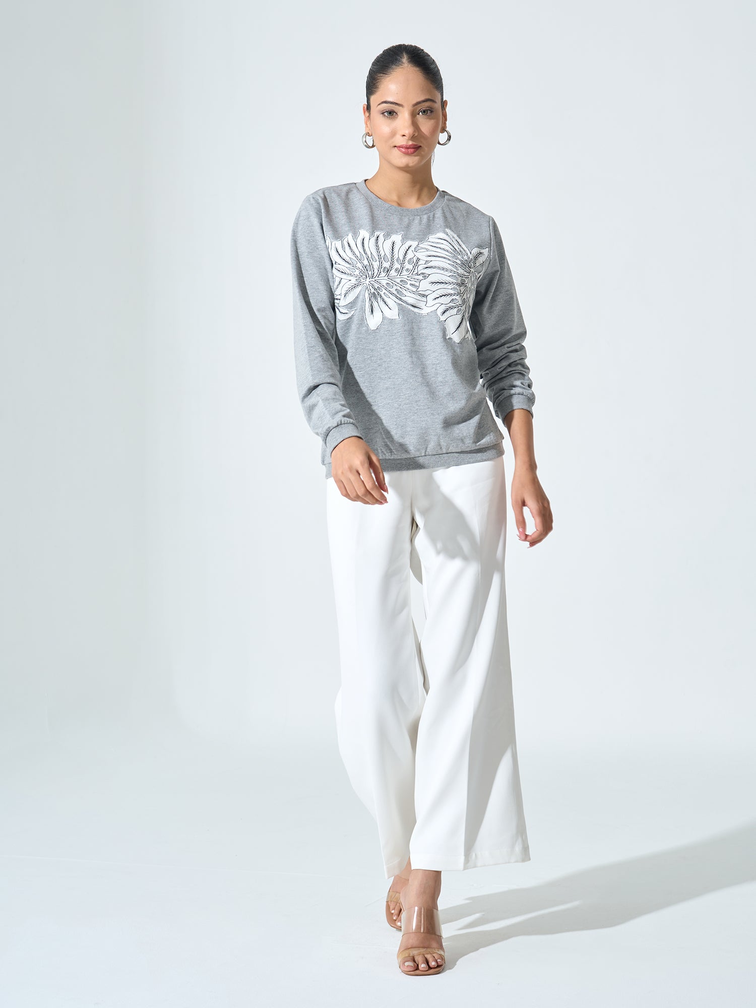 Ginny Applique Sweater - Grey & White