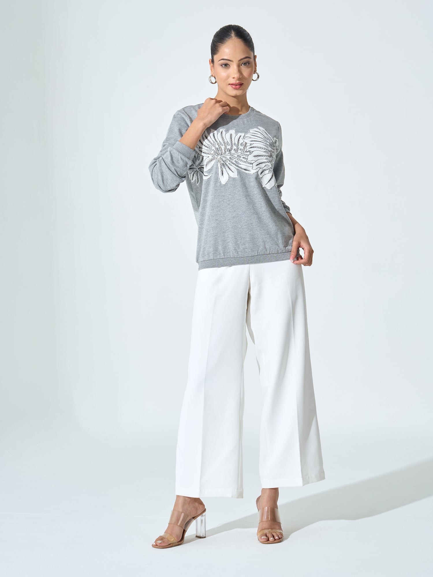 Ginny Applique Sweater - Grey & White