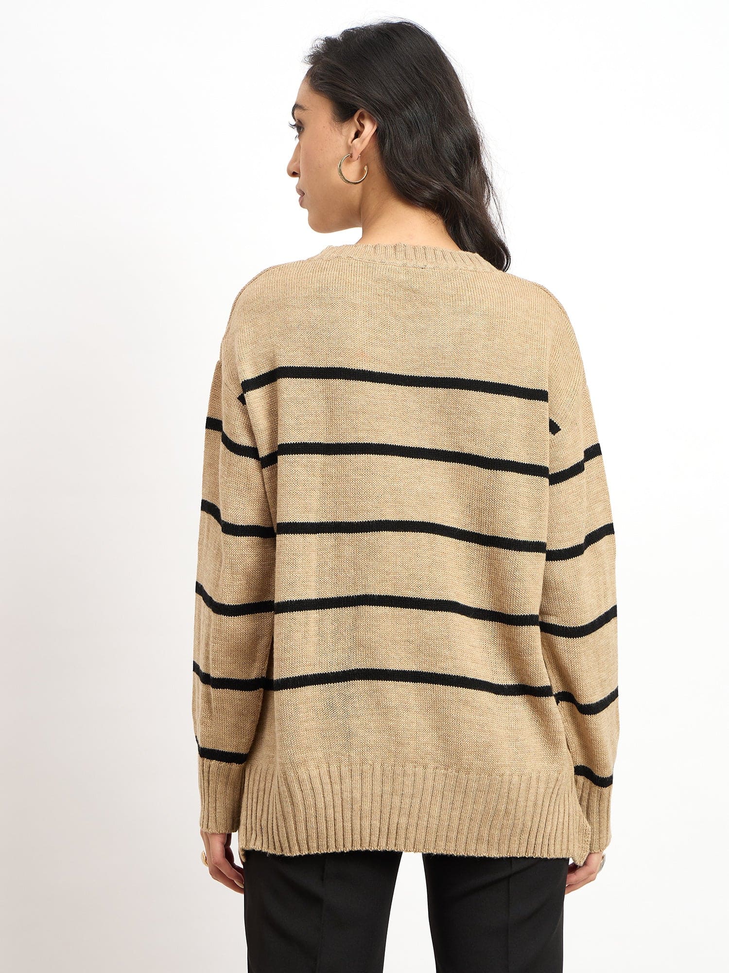 Penelope Striped Knit Sweater - Beige & Black