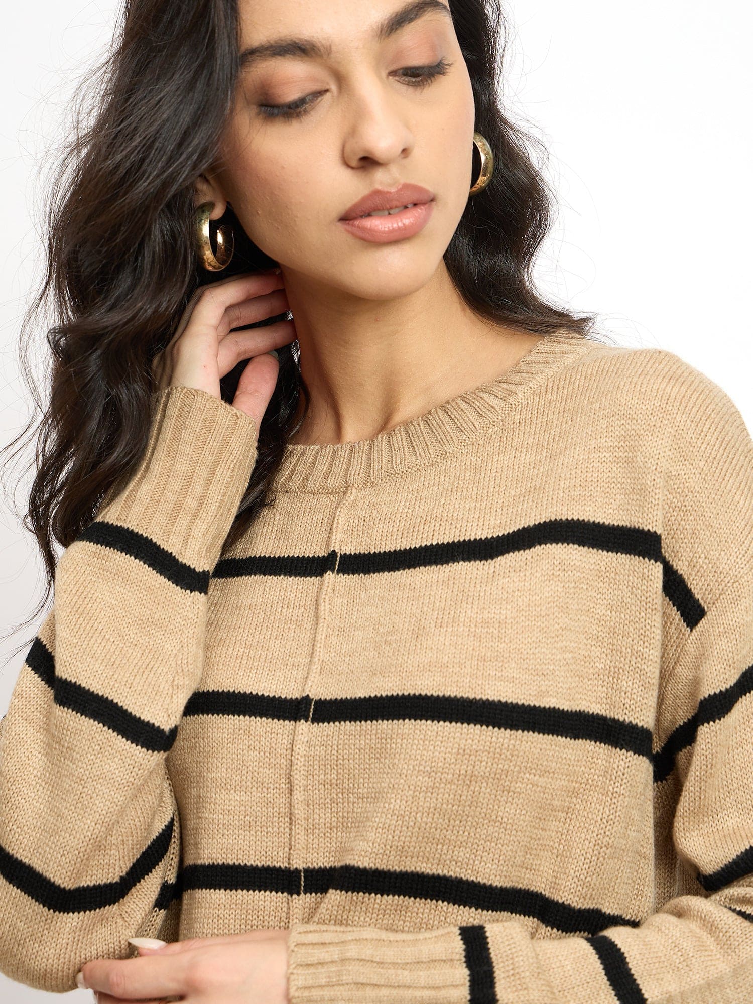 Penelope Striped Knit Sweater - Beige & Black
