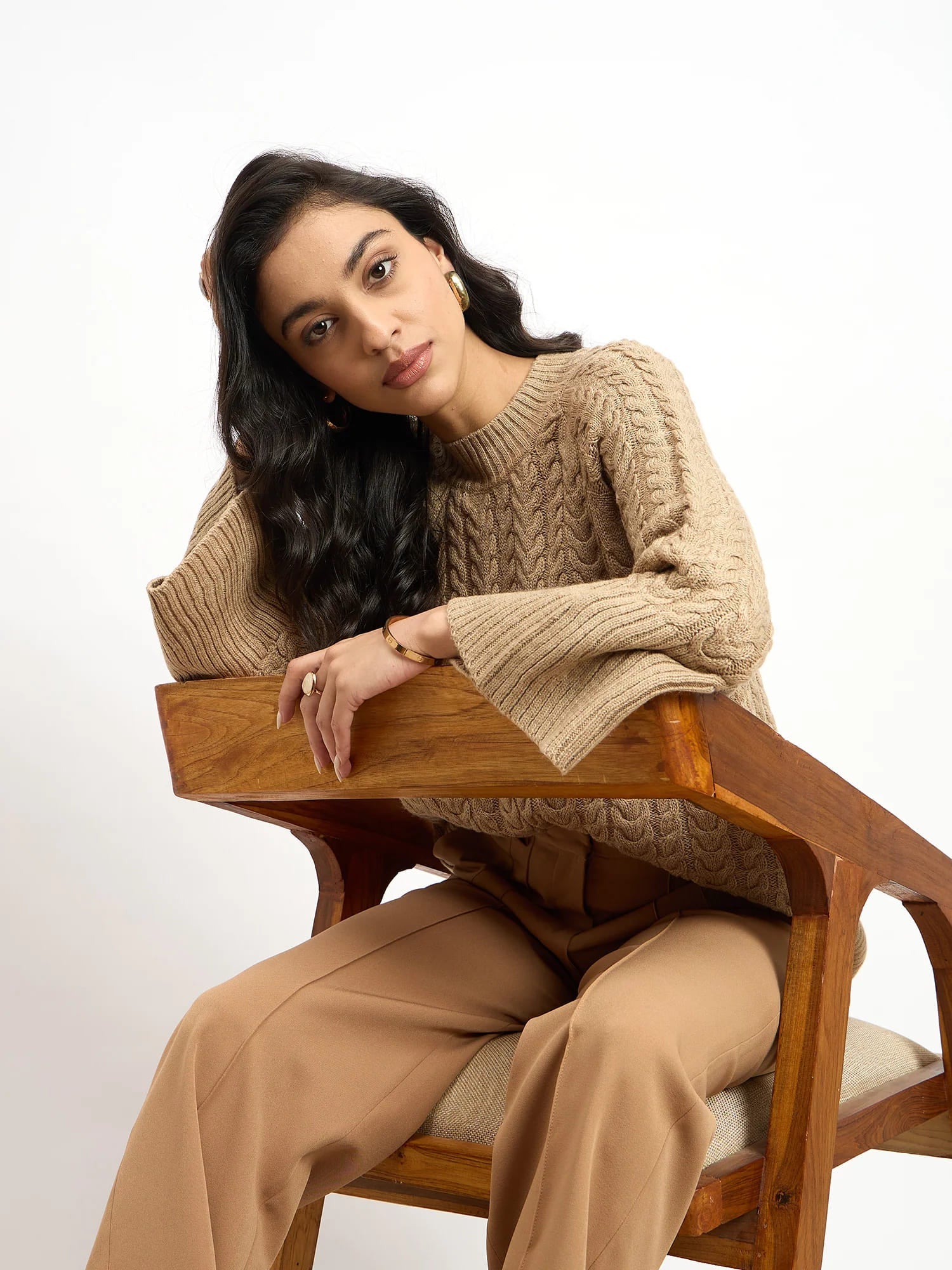 Gigi Cable Knit Sweater - Dark Beige
