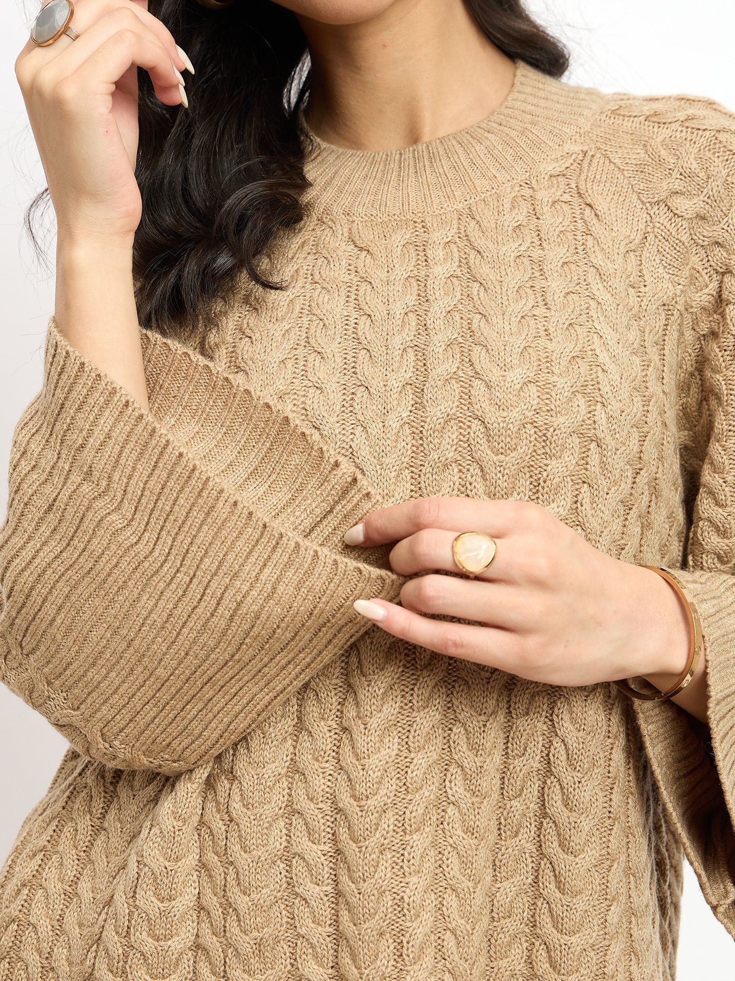 Gigi Cable Knit Sweater - Dark Beige
