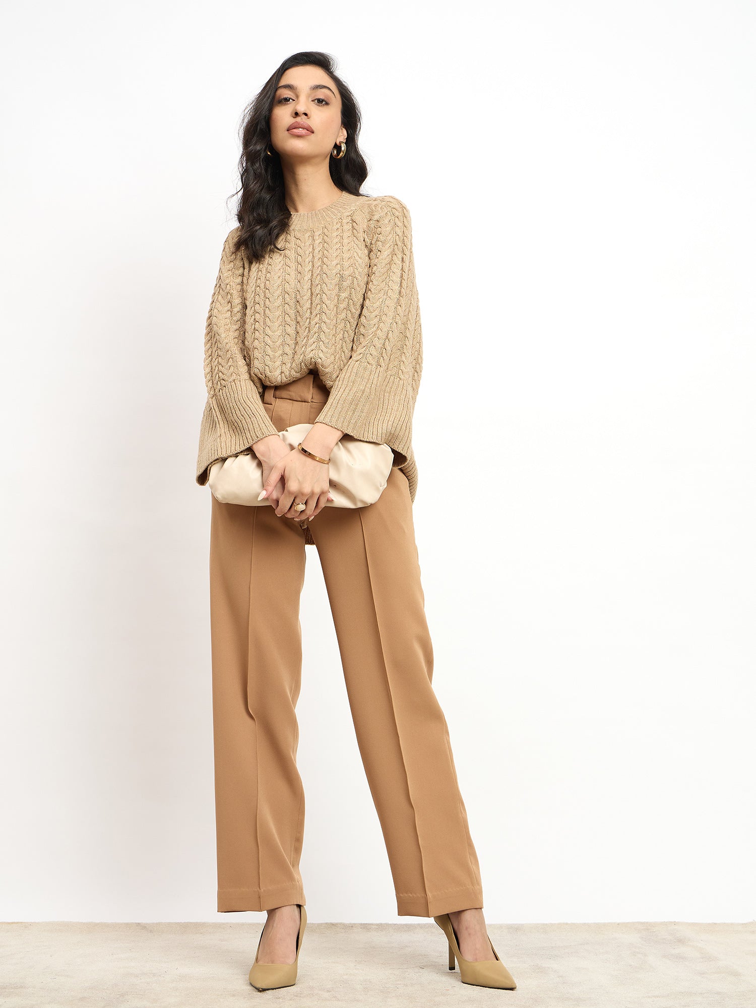 Gigi Cable Knit Sweater - Dark Beige
