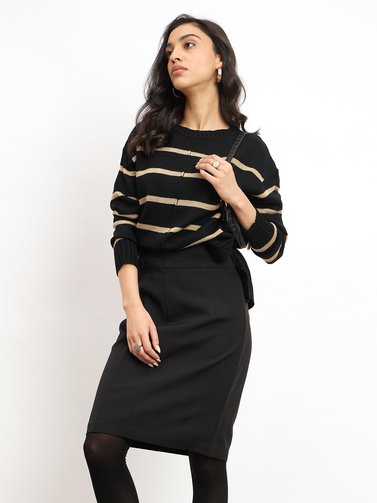 Penelope Striped Knit Sweater - Black & Beige