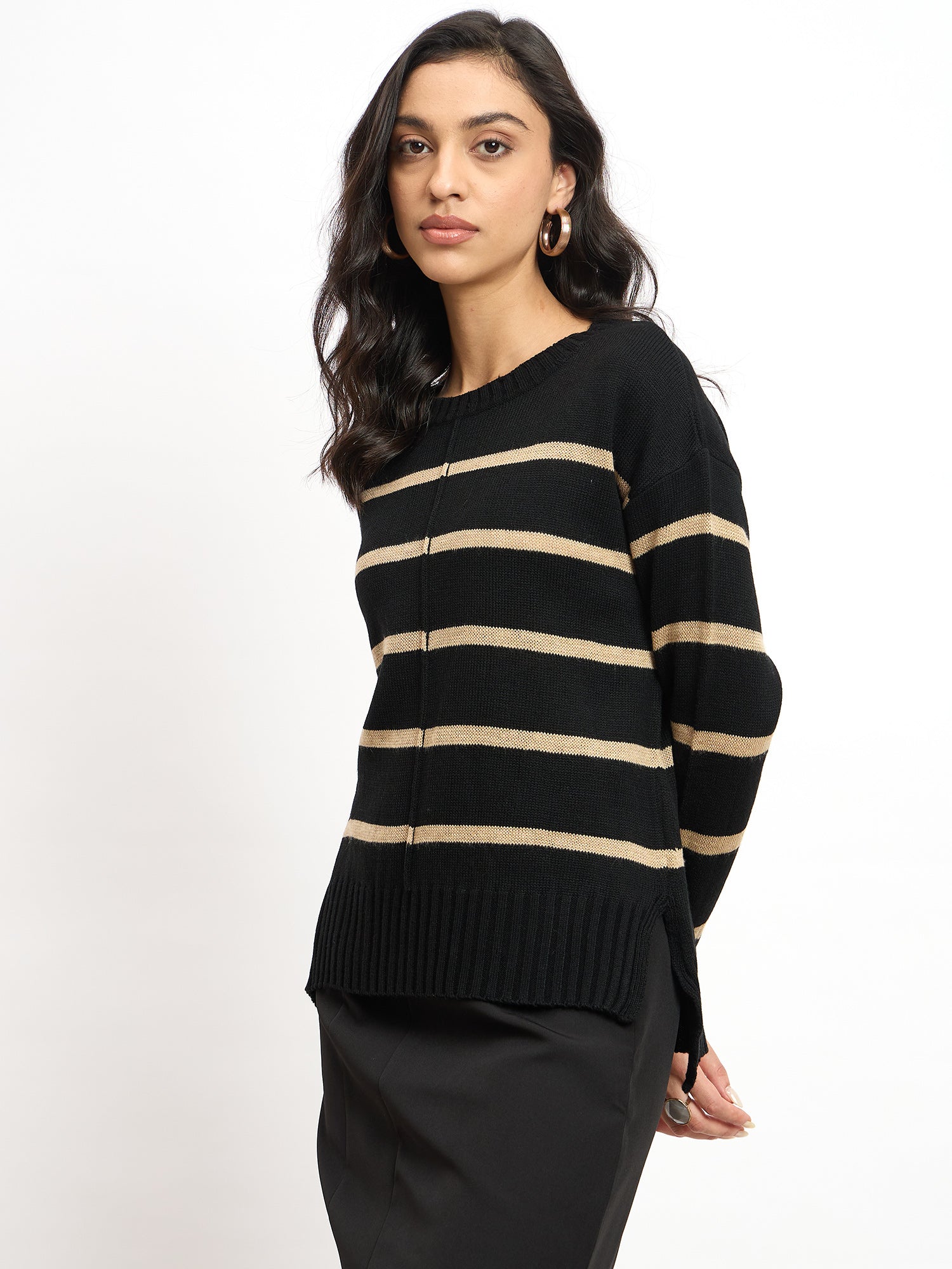 Penelope Striped Knit Sweater - Black & Beige