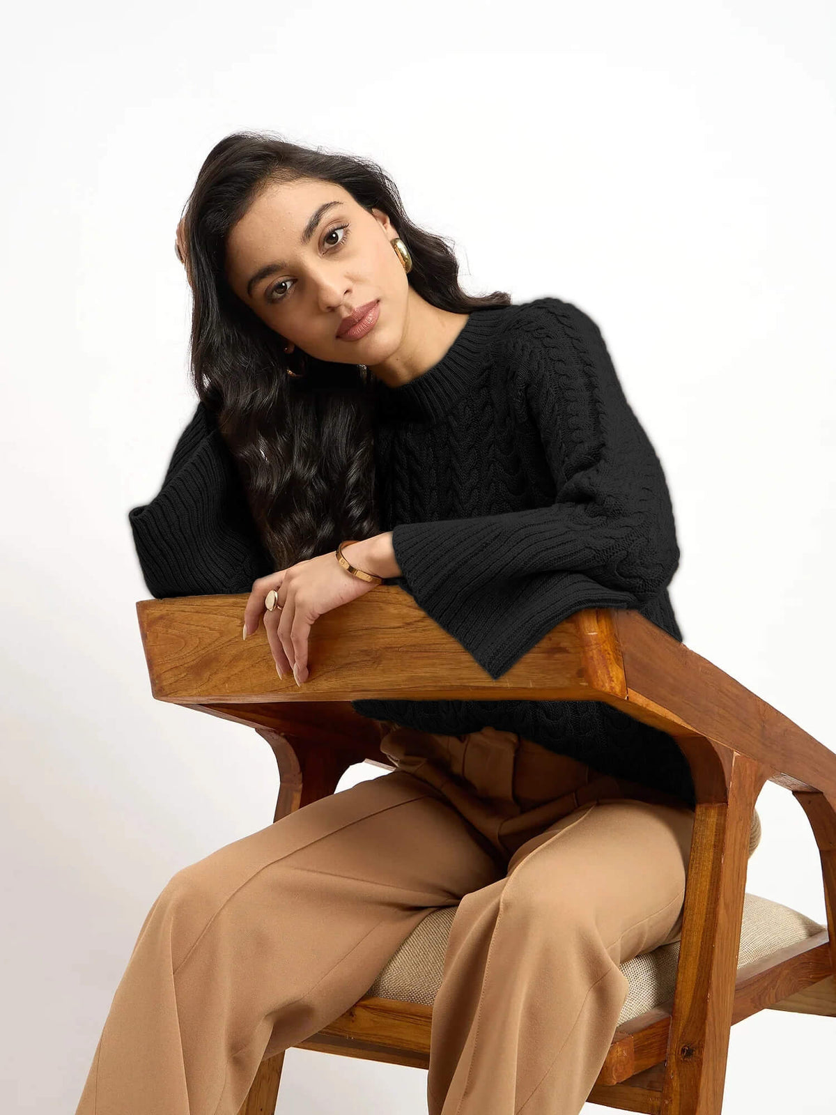 Gigi Cable Knit Sweater-Black - SALT Attire