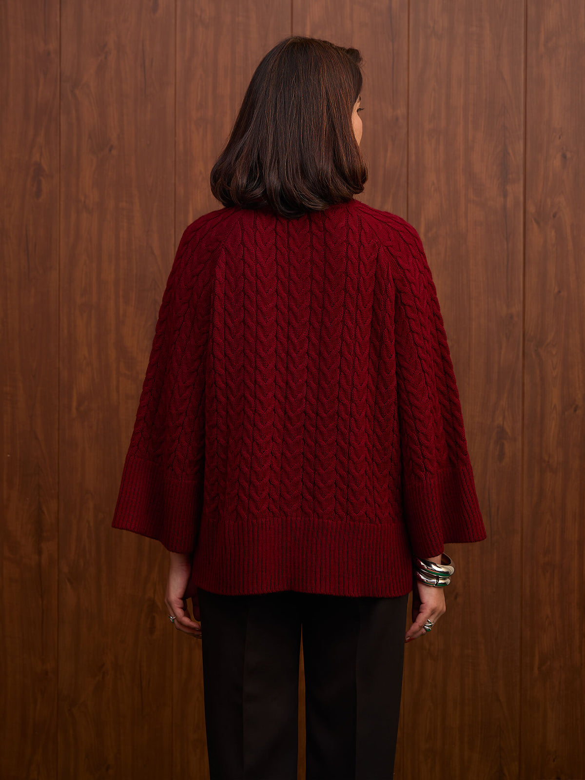 Gigi Cable Knit Sweater-Wine