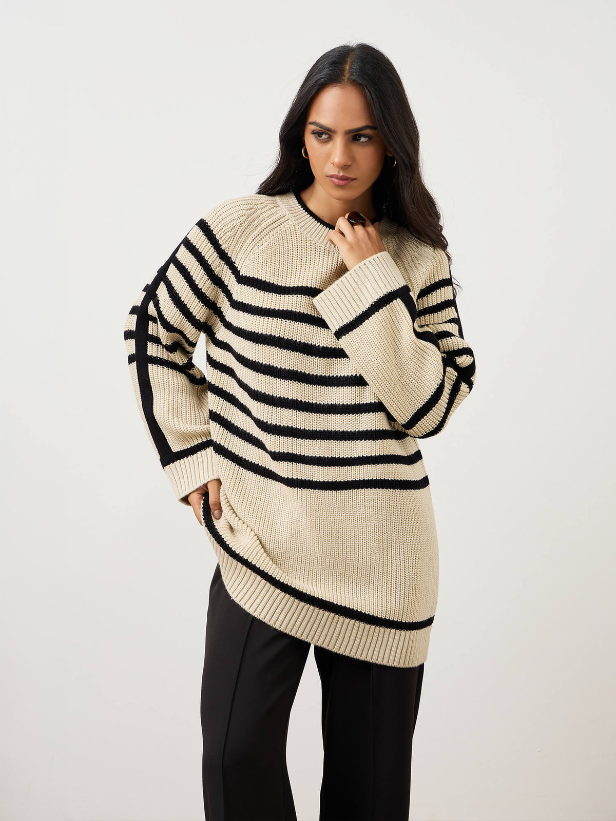 Camber Striped Sweater-Ecru