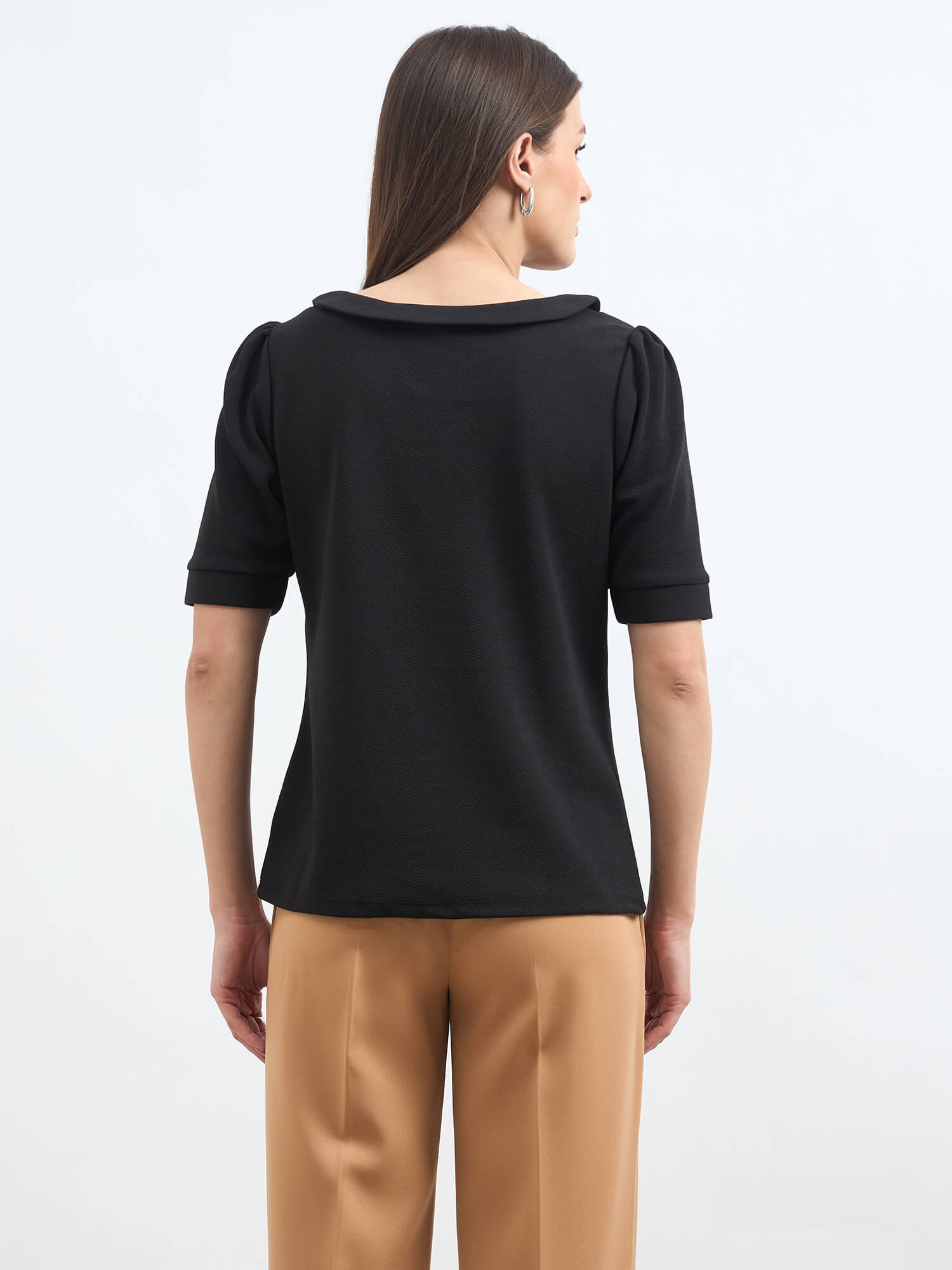 Chia Wide cuff-button detail top - Black