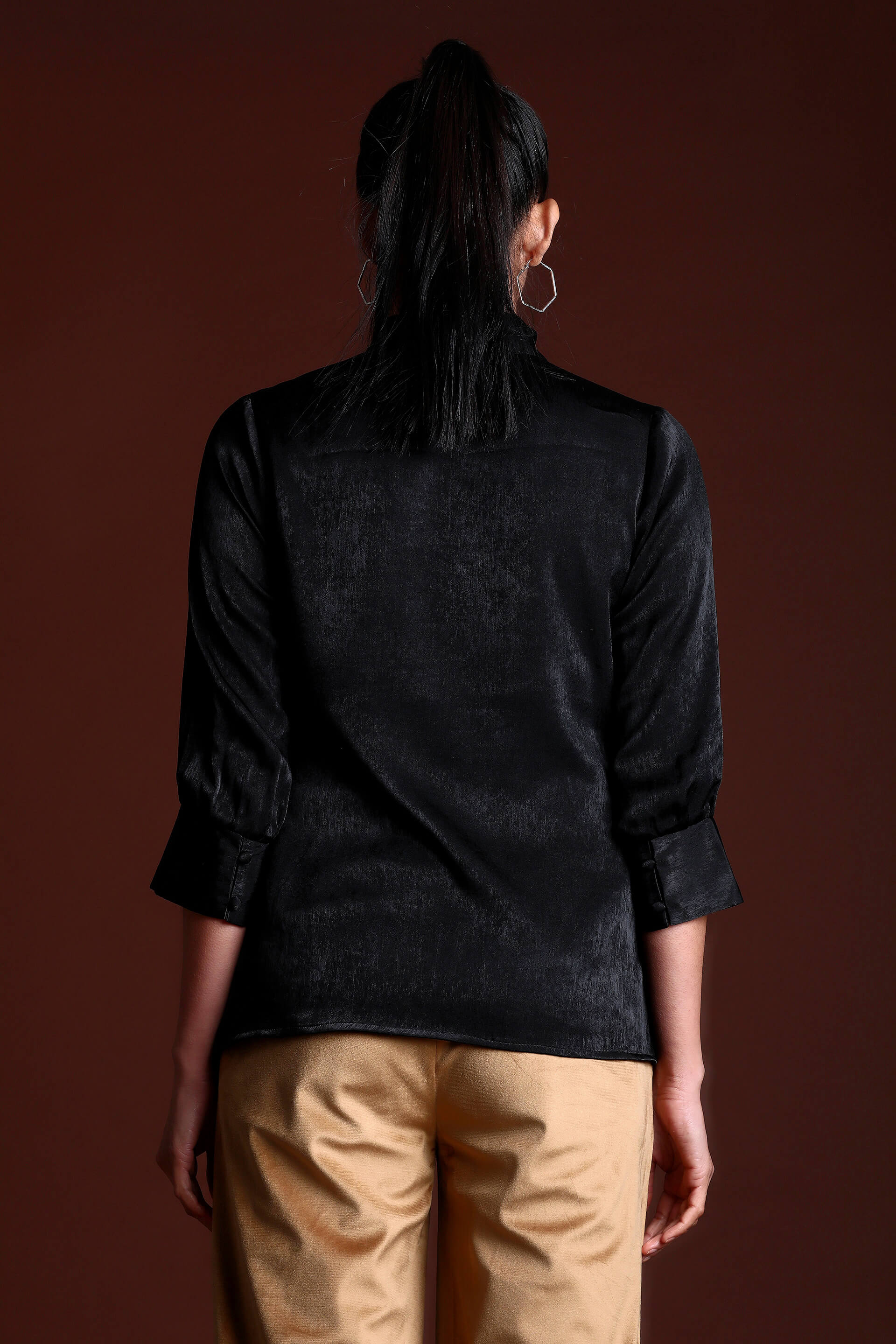 Midnight Satin Dressy/Formal Satin Tie-Up Top - Black - SALT Attire