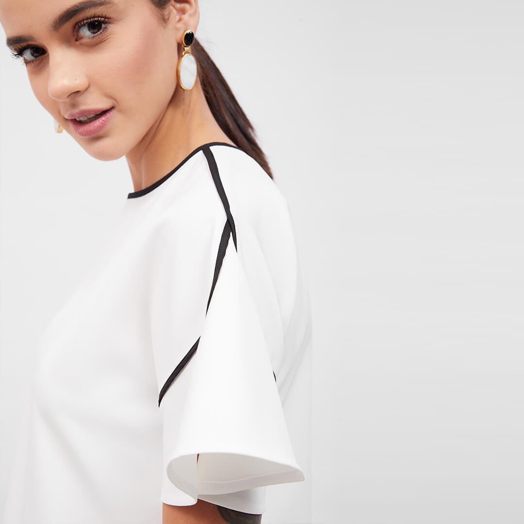 Chloe Formal Flare Sleeve Print Top - Black & White - SALT Attire