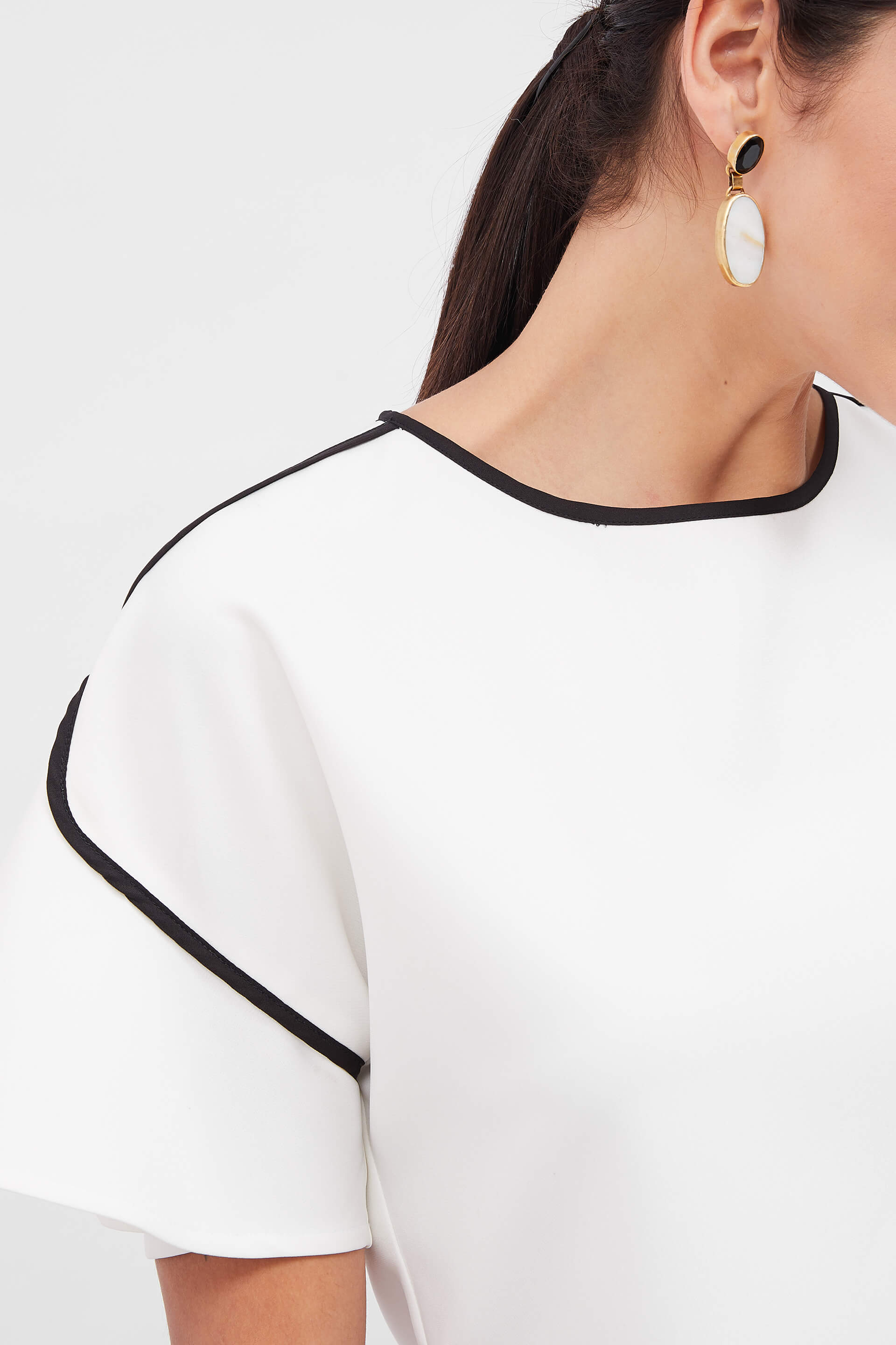 Chloe Formal Flare Sleeve Print Top - Black & White - SALT Attire