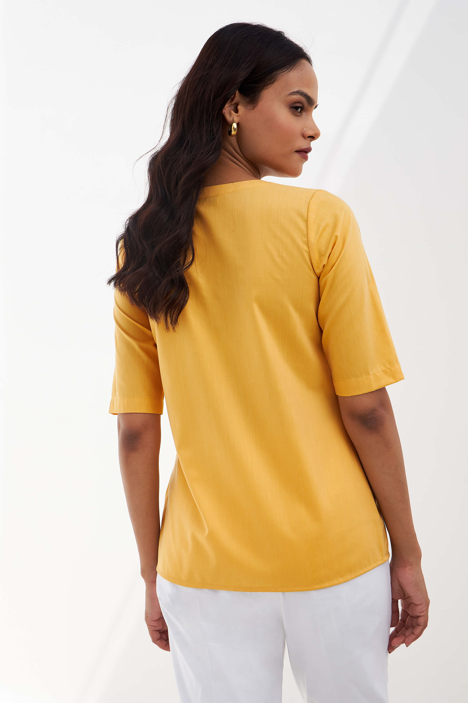 Tangelo Neck Band Detail Top - Yellow