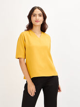 Genteel-Mustard V-Neck Top - Mustard