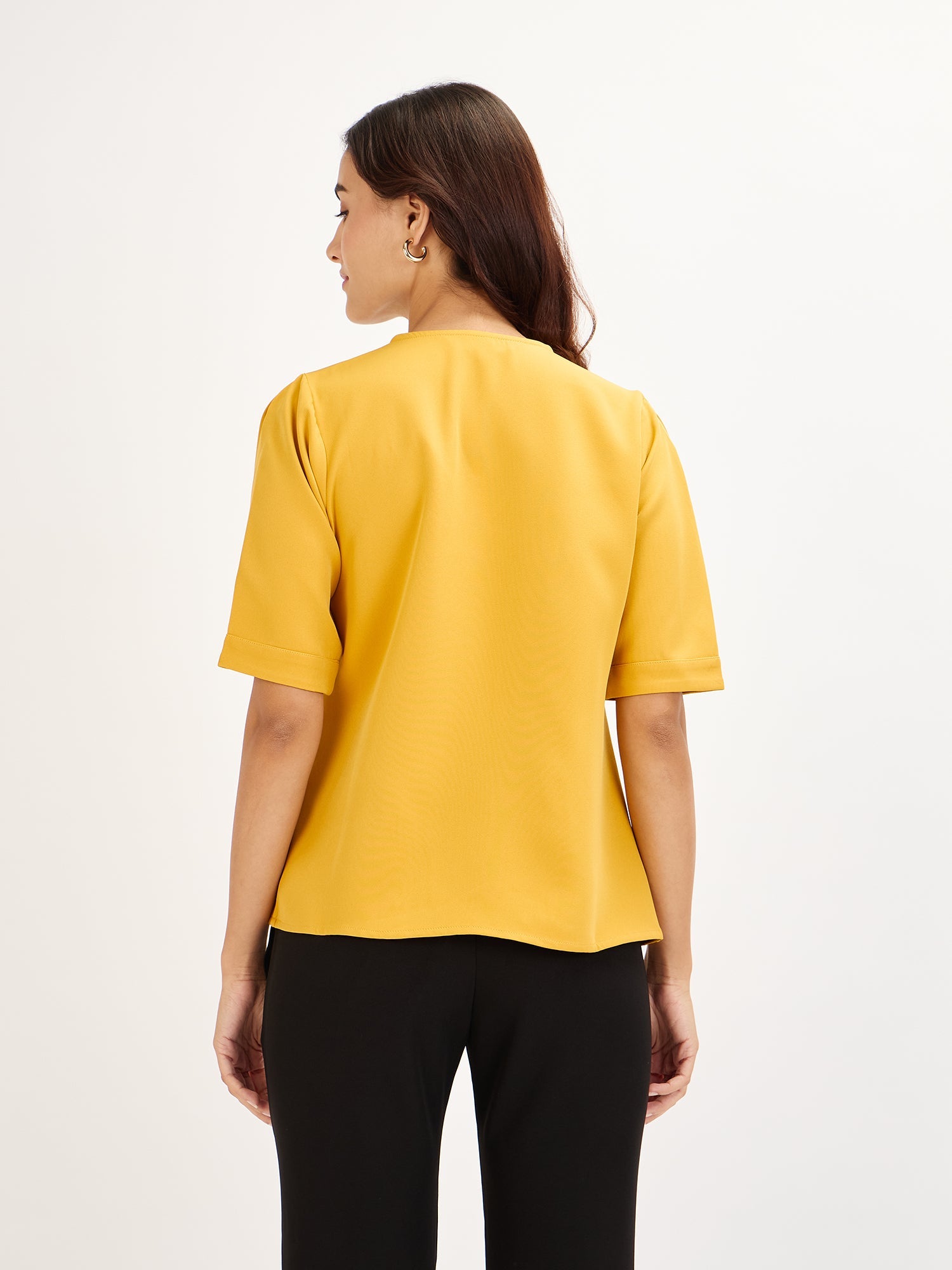 Genteel-Mustard V-Neck Top - Mustard