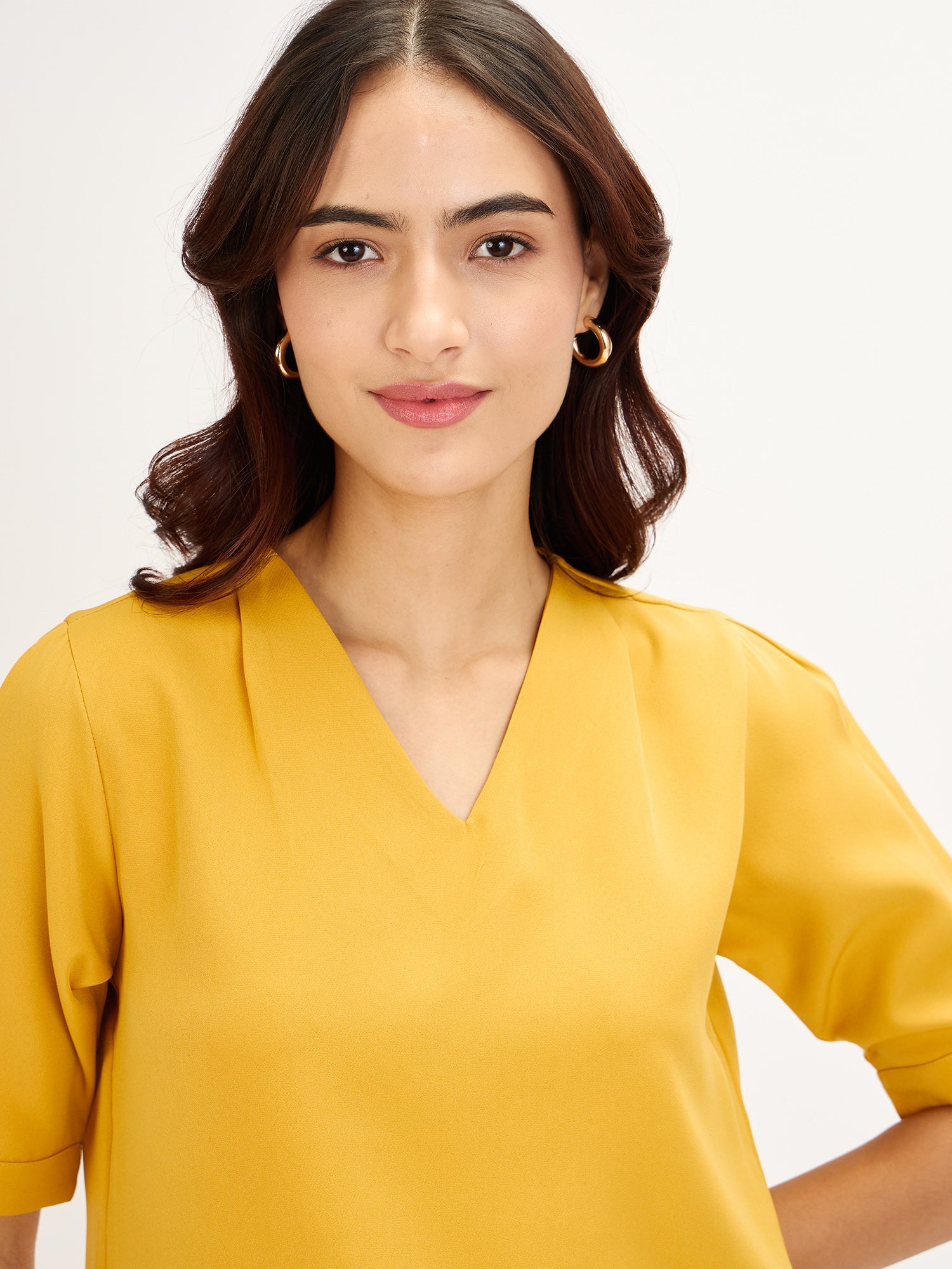 Genteel-Mustard V-Neck Top - Mustard