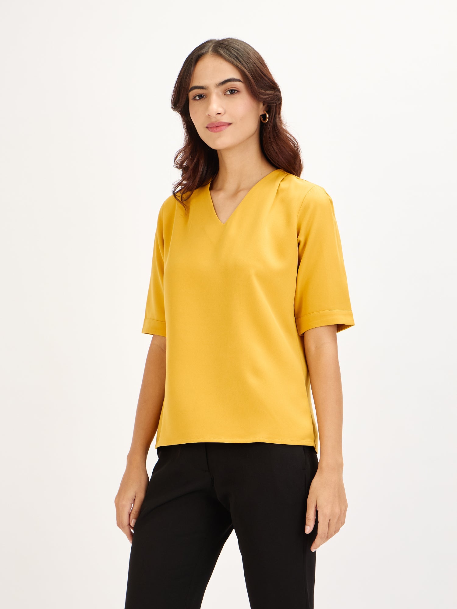 Genteel-Mustard V-Neck Top - Mustard