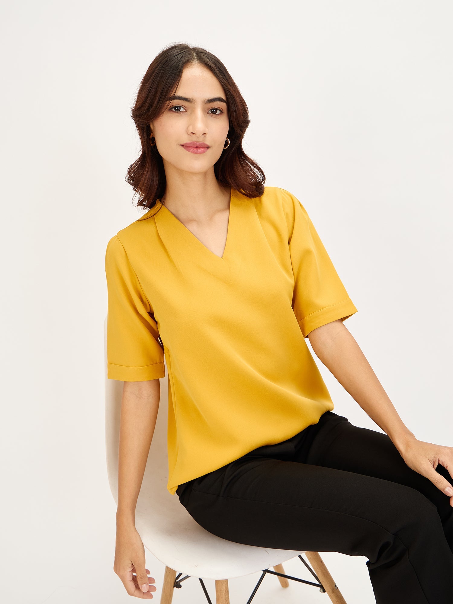 Genteel-Mustard V-Neck Top - Mustard