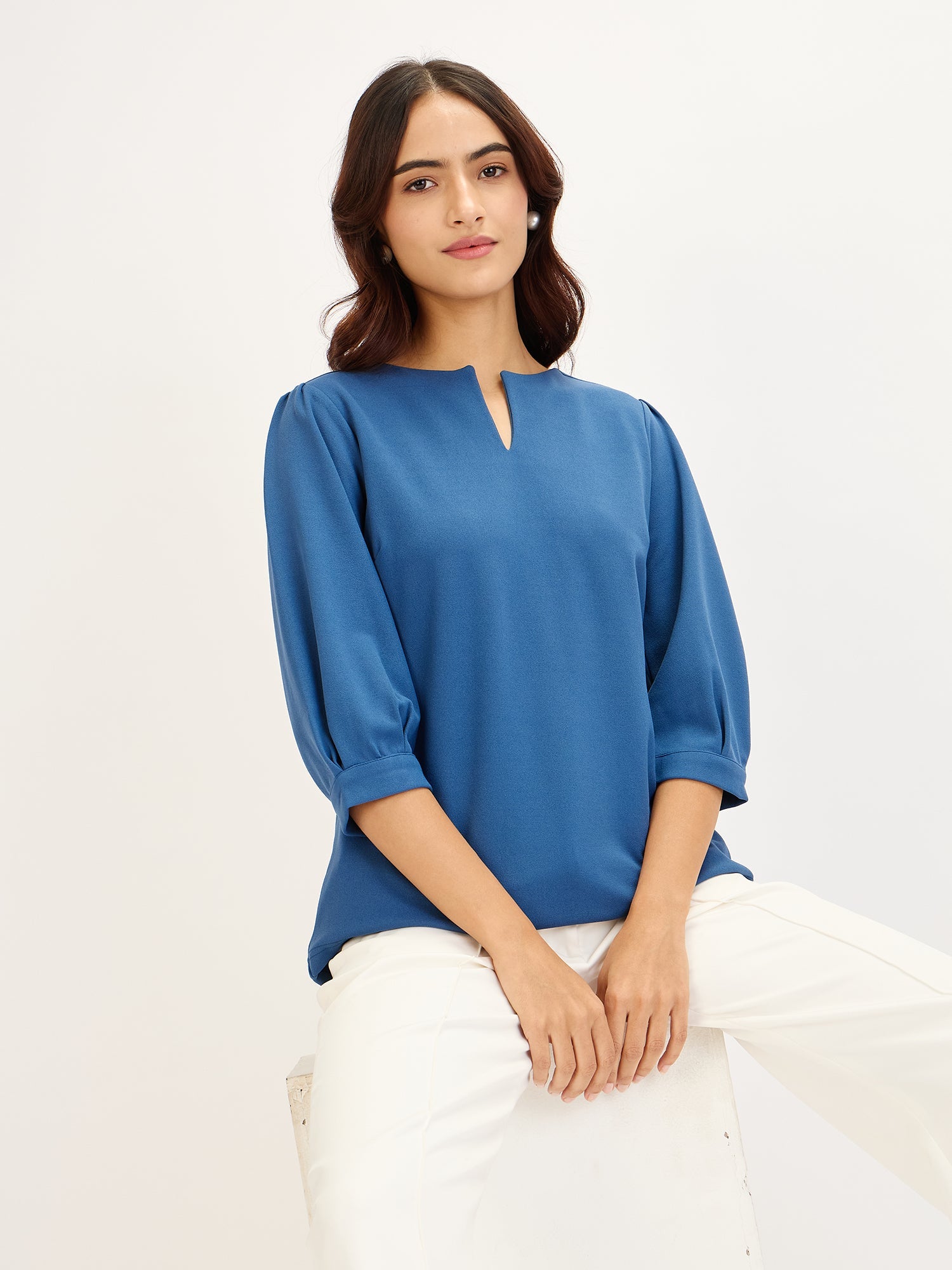Iridium Turn-up Neck Top-English Blue