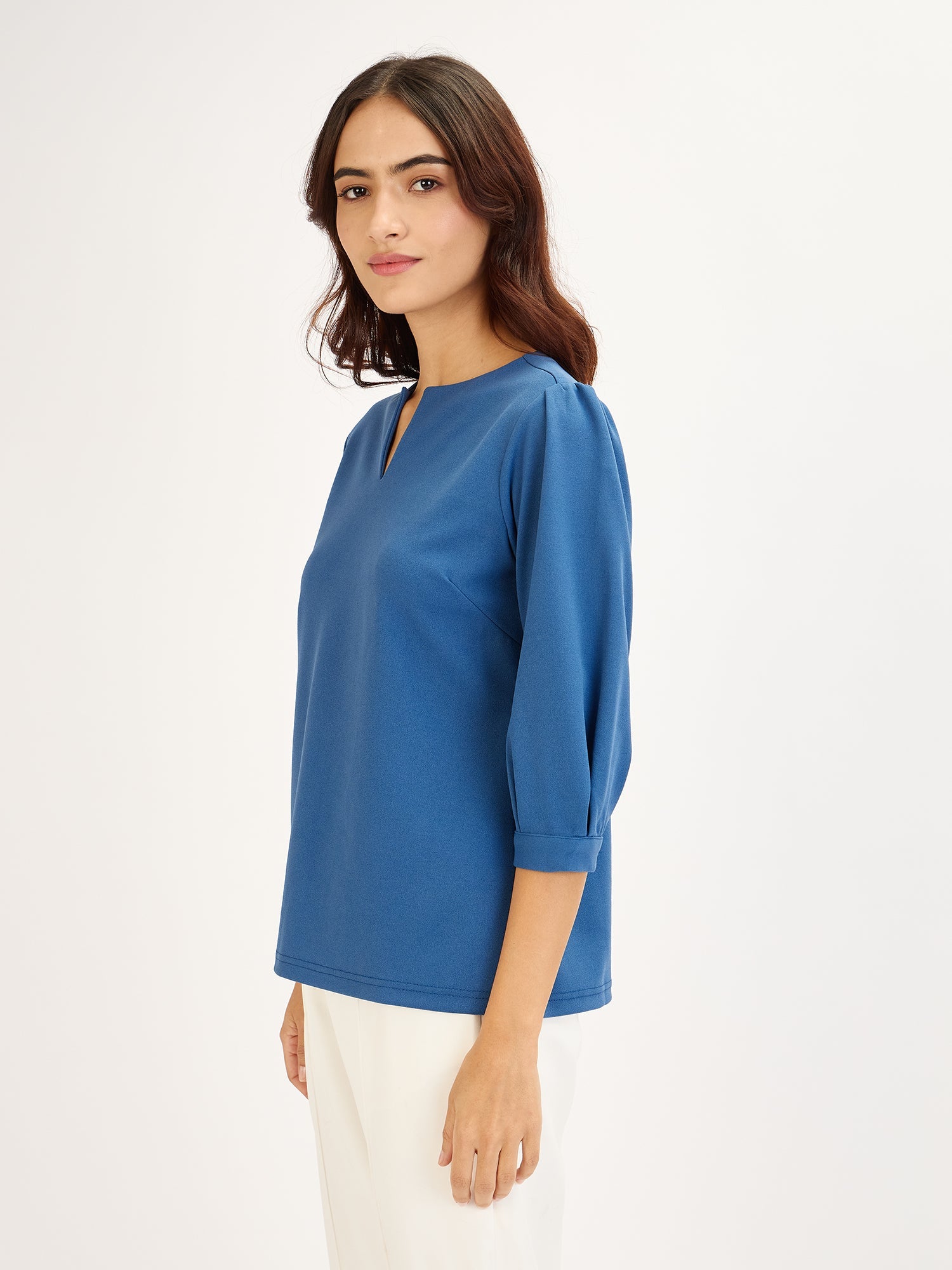 Iridium Turn-up Neck Top-English Blue