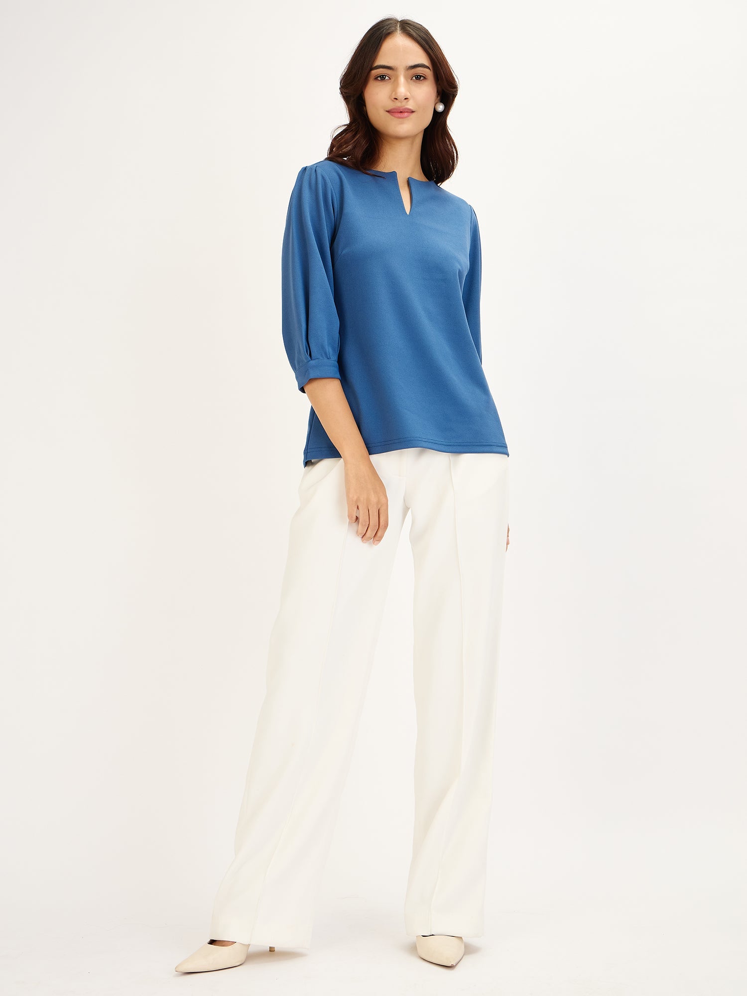 Iridium Turn-up Neck Top-English Blue
