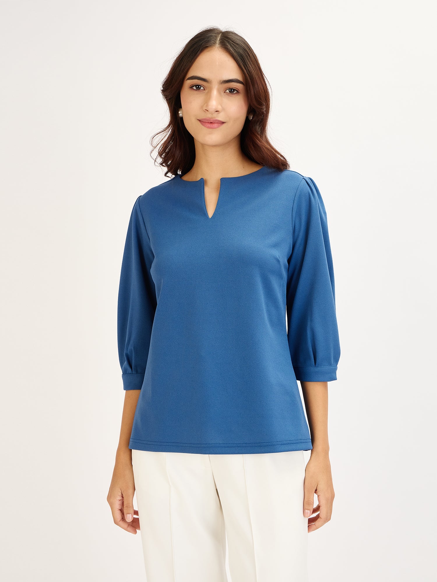 Iridium Turn-up Neck Top-English Blue
