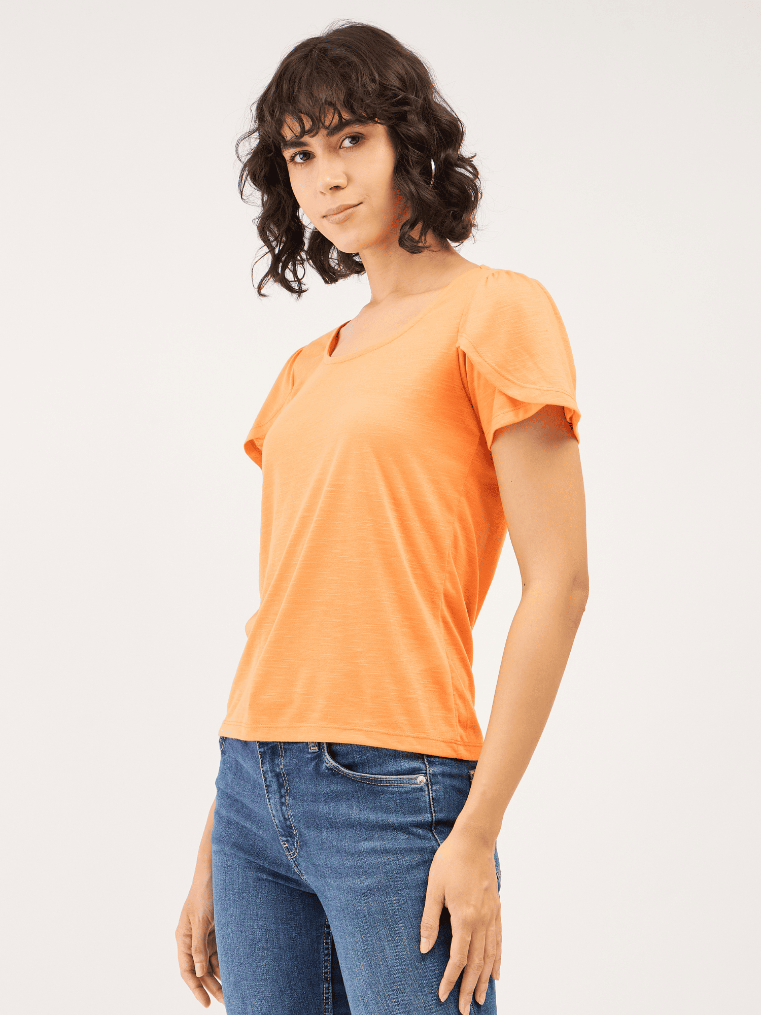 Femme Tee Petal Sleeves T-Shirt - Orange