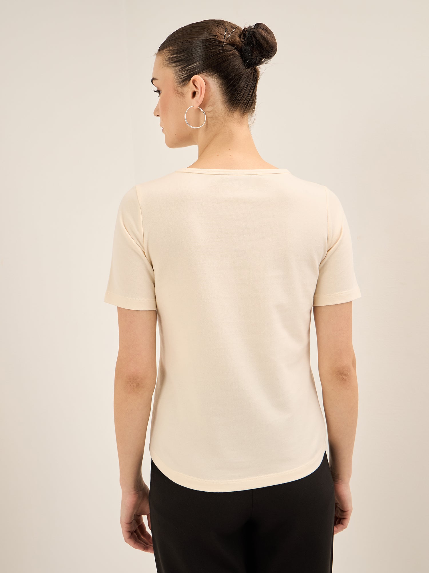 Doodle Tee-Off White Applique T-Shirt - Off White & Black