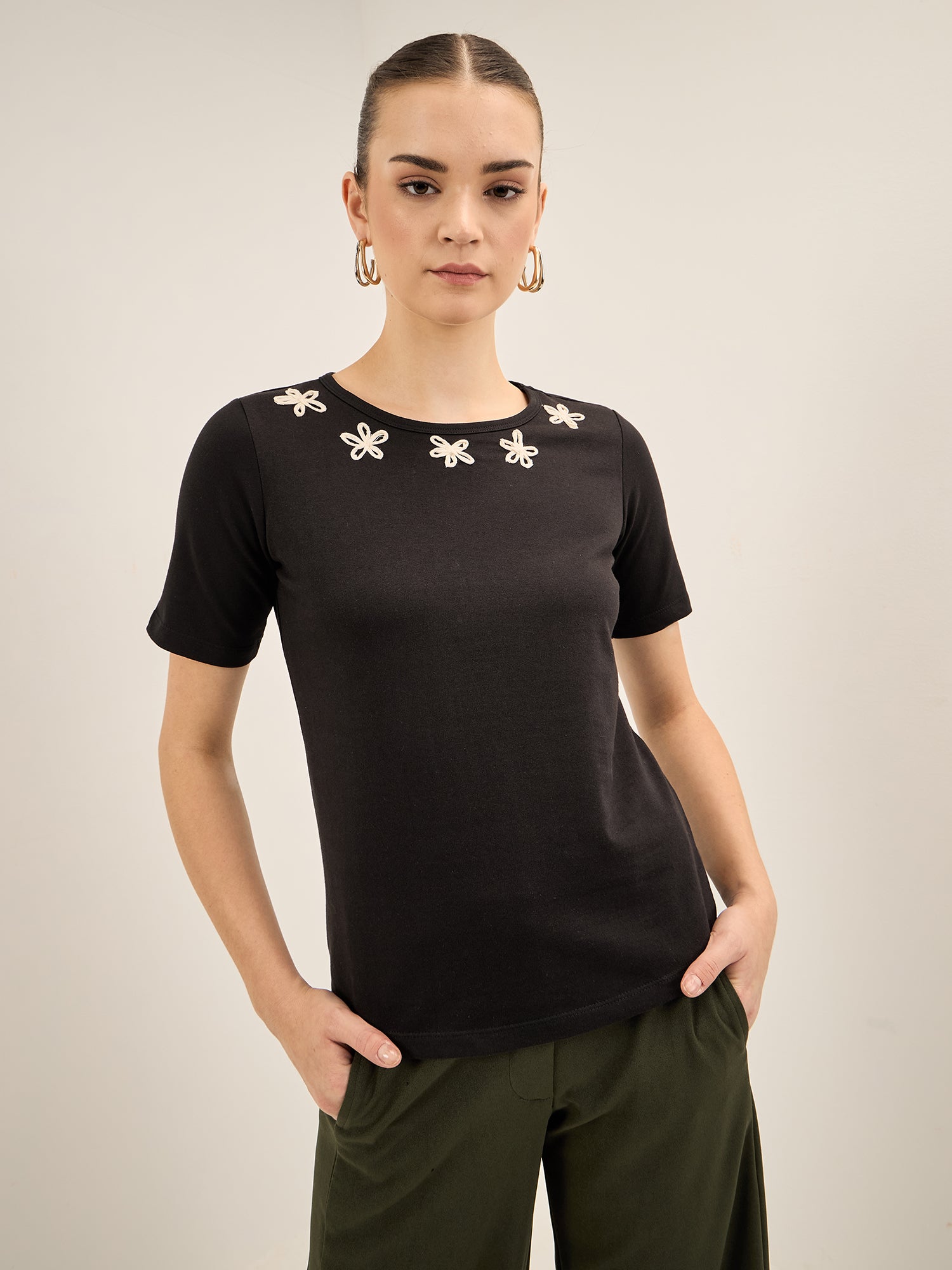 Doodle Tee-Black Applique T-Shirt - Black & White