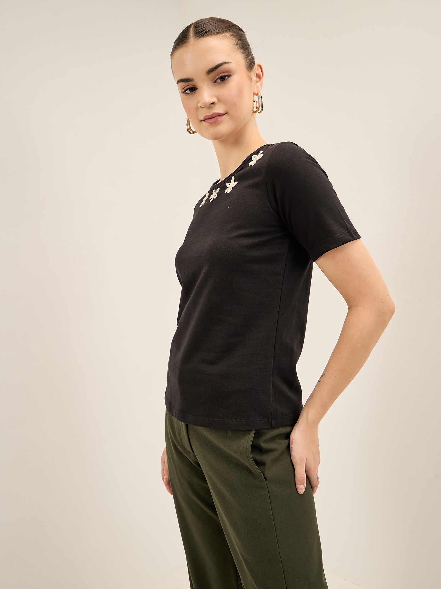 Doodle Tee-Black Applique T-Shirt - Black & White