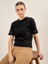 Eyelet Tee-Black Lace Insert T-Shirt - Black