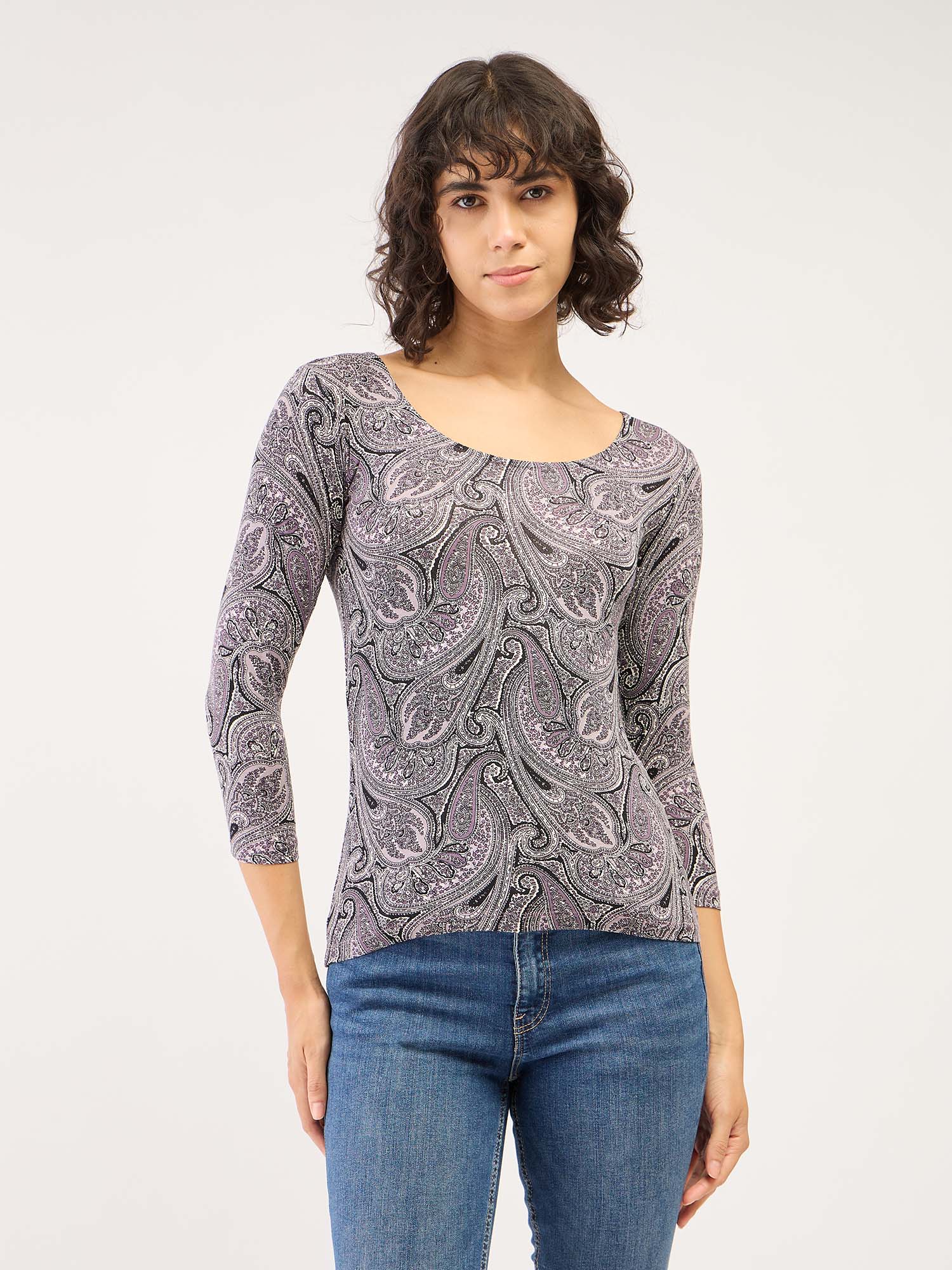 Tender Paisley Scoop Neck T-Shirt-Blue