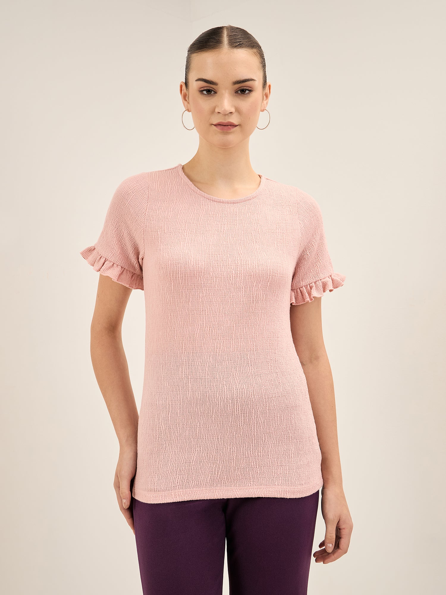 Supple Tee-Pink Ruffled Sleeves T-Shirt - Pink