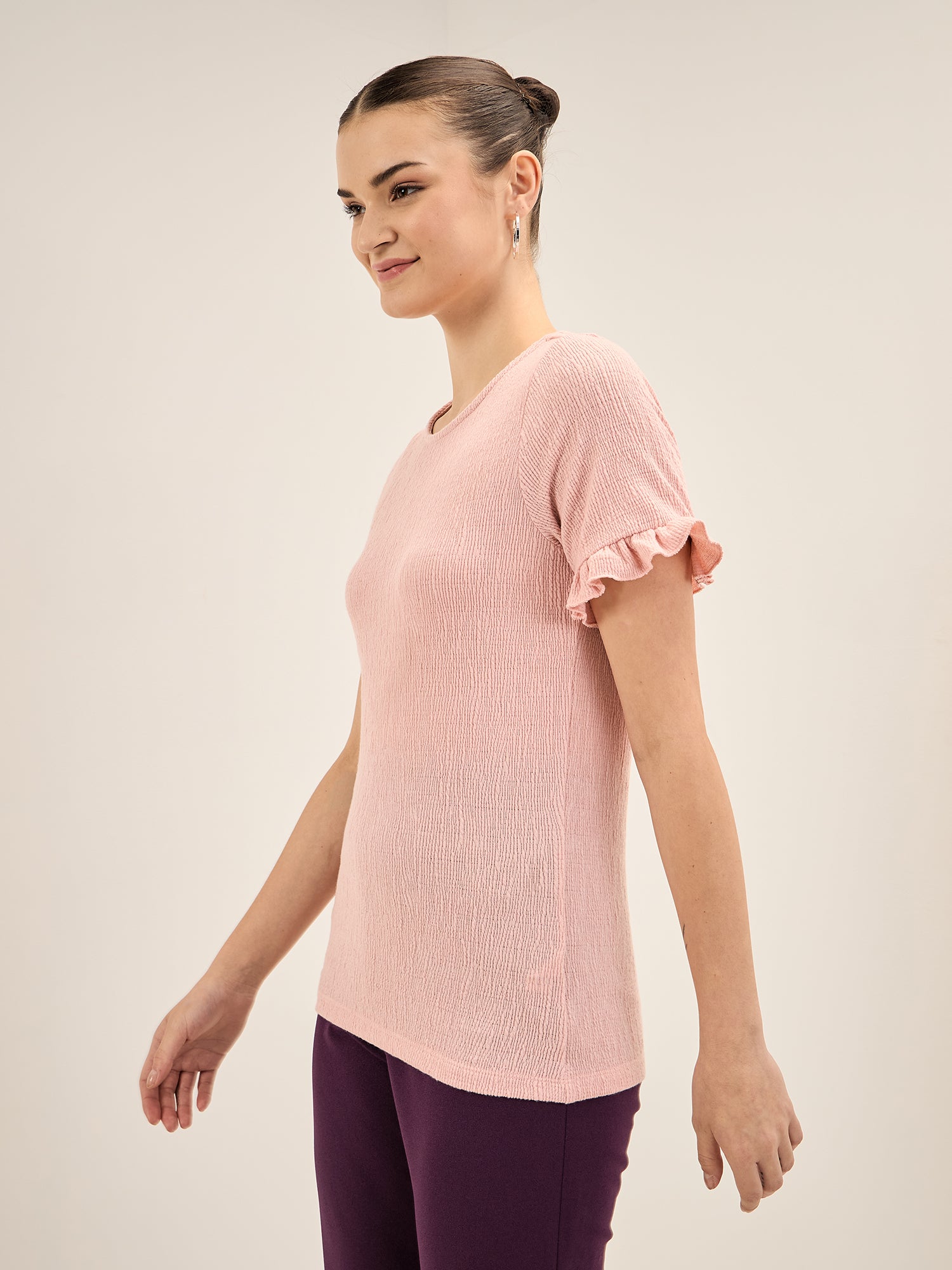 Supple Tee-Pink Ruffled Sleeves T-Shirt - Pink