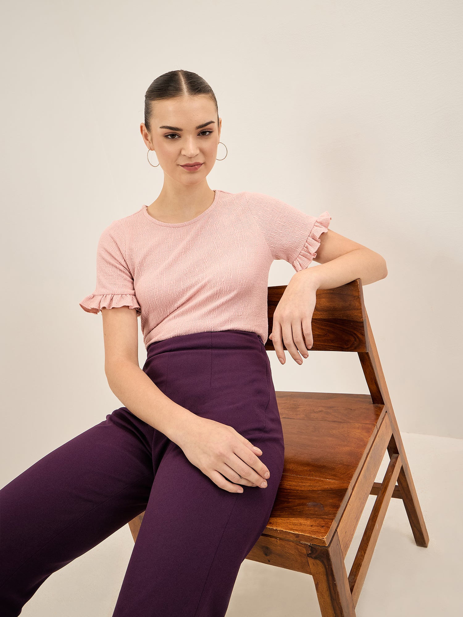 Supple Tee-Pink Ruffled Sleeves T-Shirt - Pink