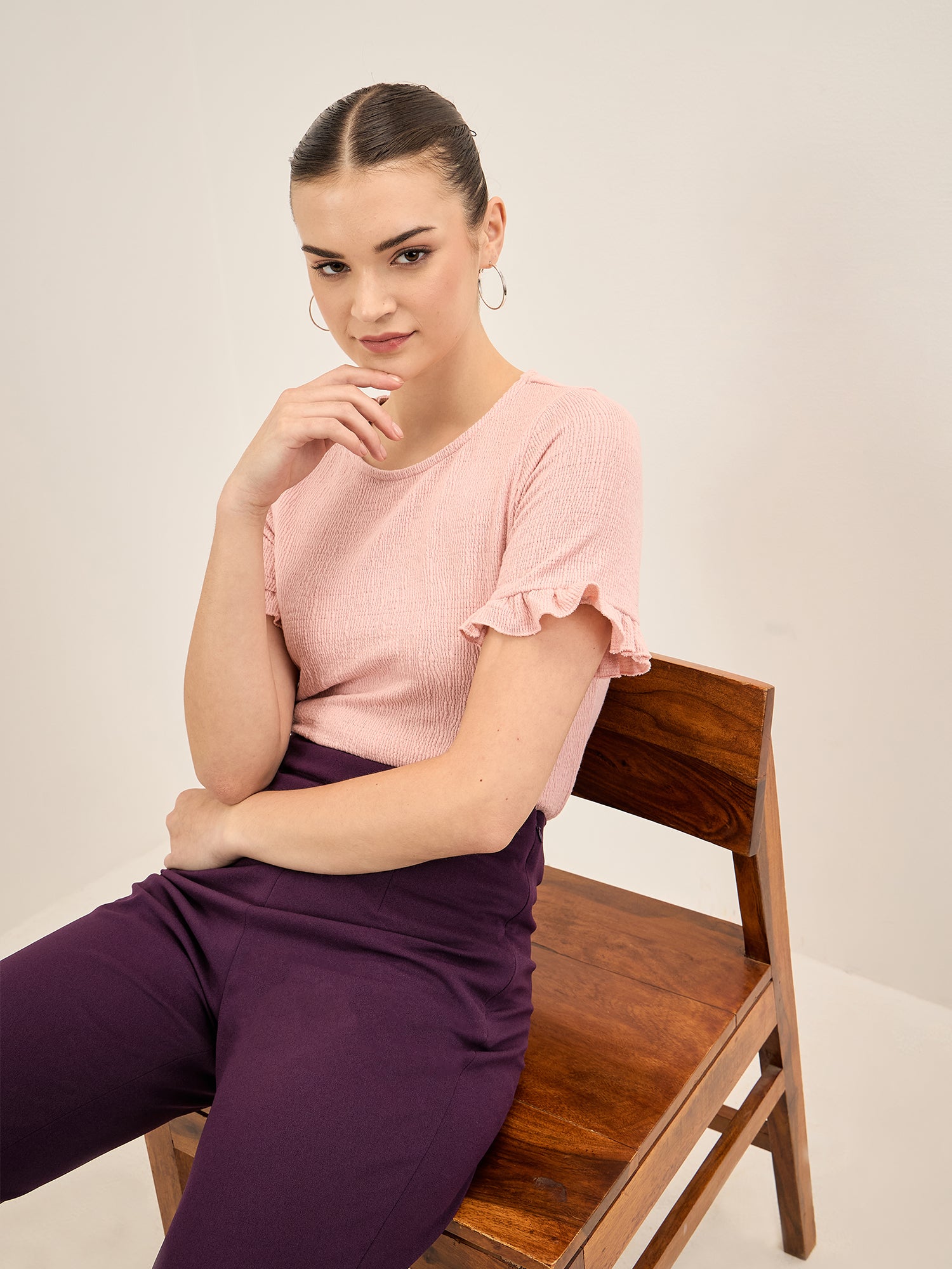 Supple Tee-Pink Ruffled Sleeves T-Shirt - Pink