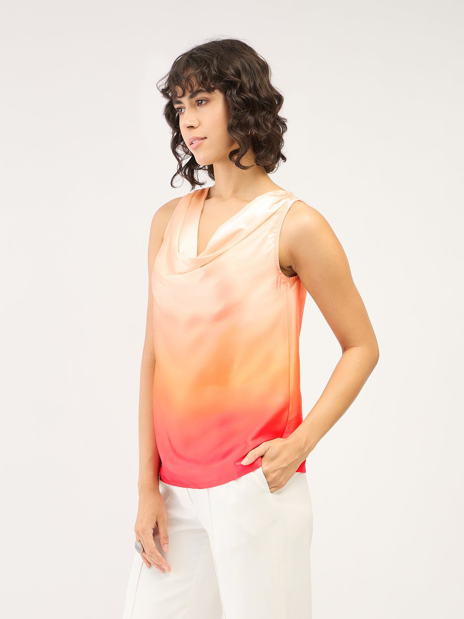 Cuba Ombre Sleeveless Cowl Neck Top - Multicolor