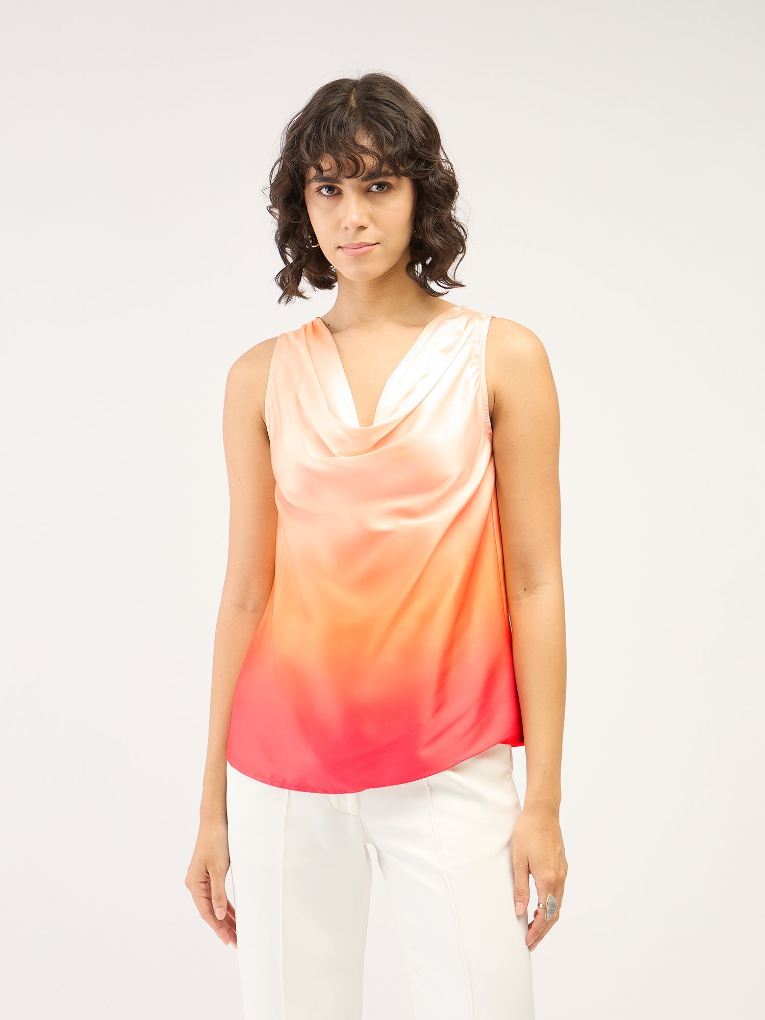 Cuba Ombre Sleeveless Cowl Neck Top - Multicolor