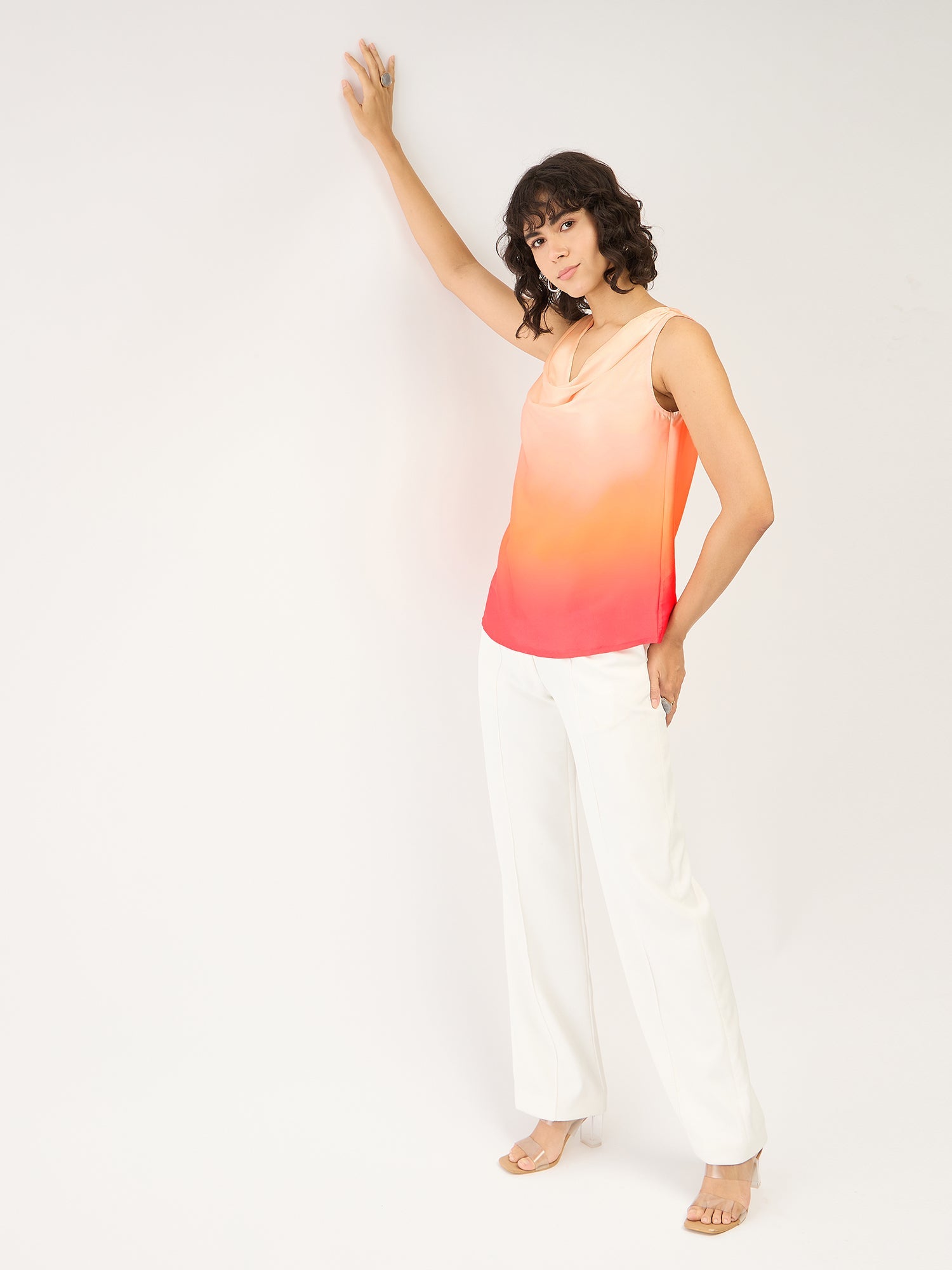 Cuba Ombre Sleeveless Cowl Neck Top - Multicolor