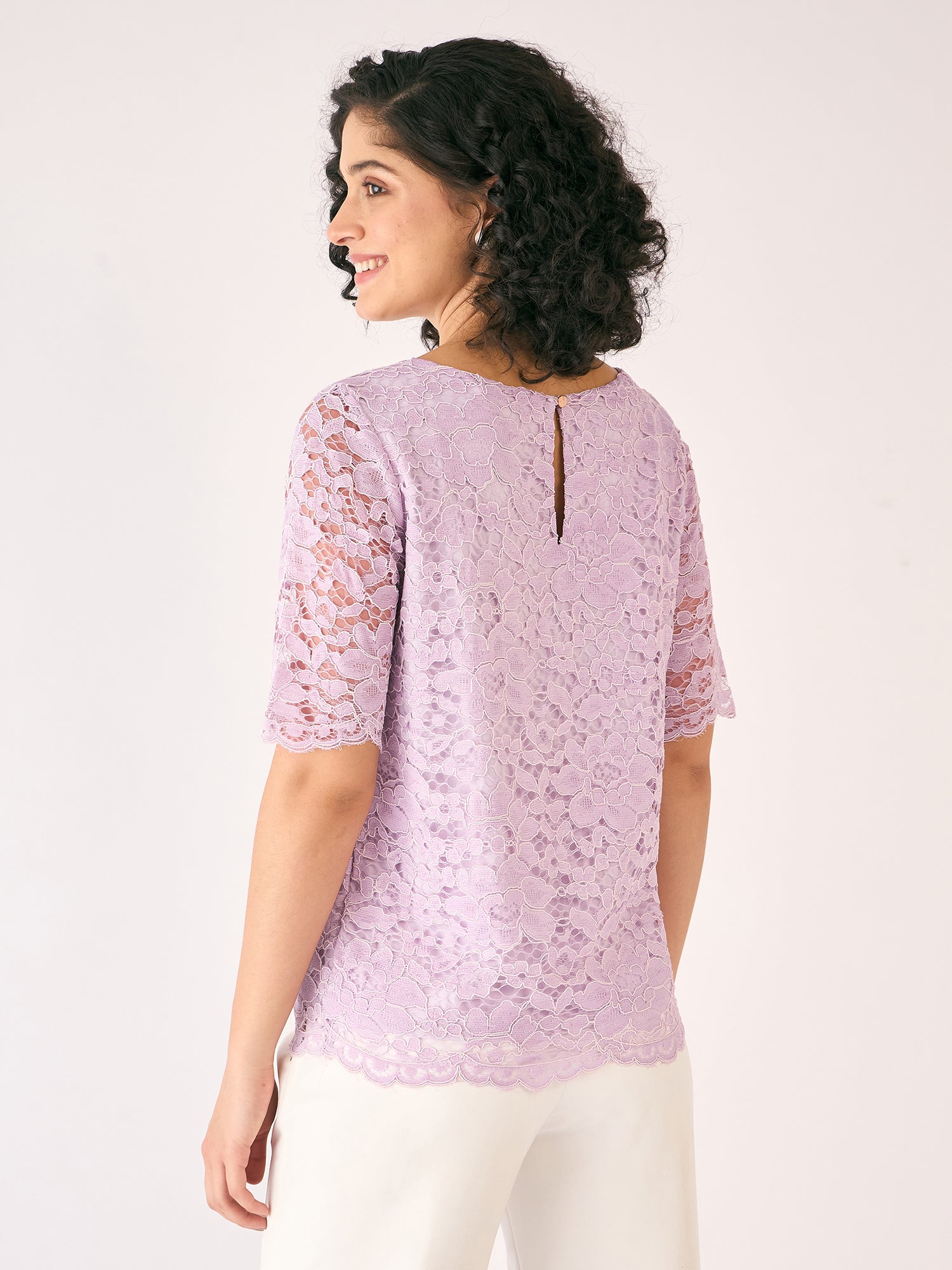 Mirabelle Boat Neck Lace Top-Lilac