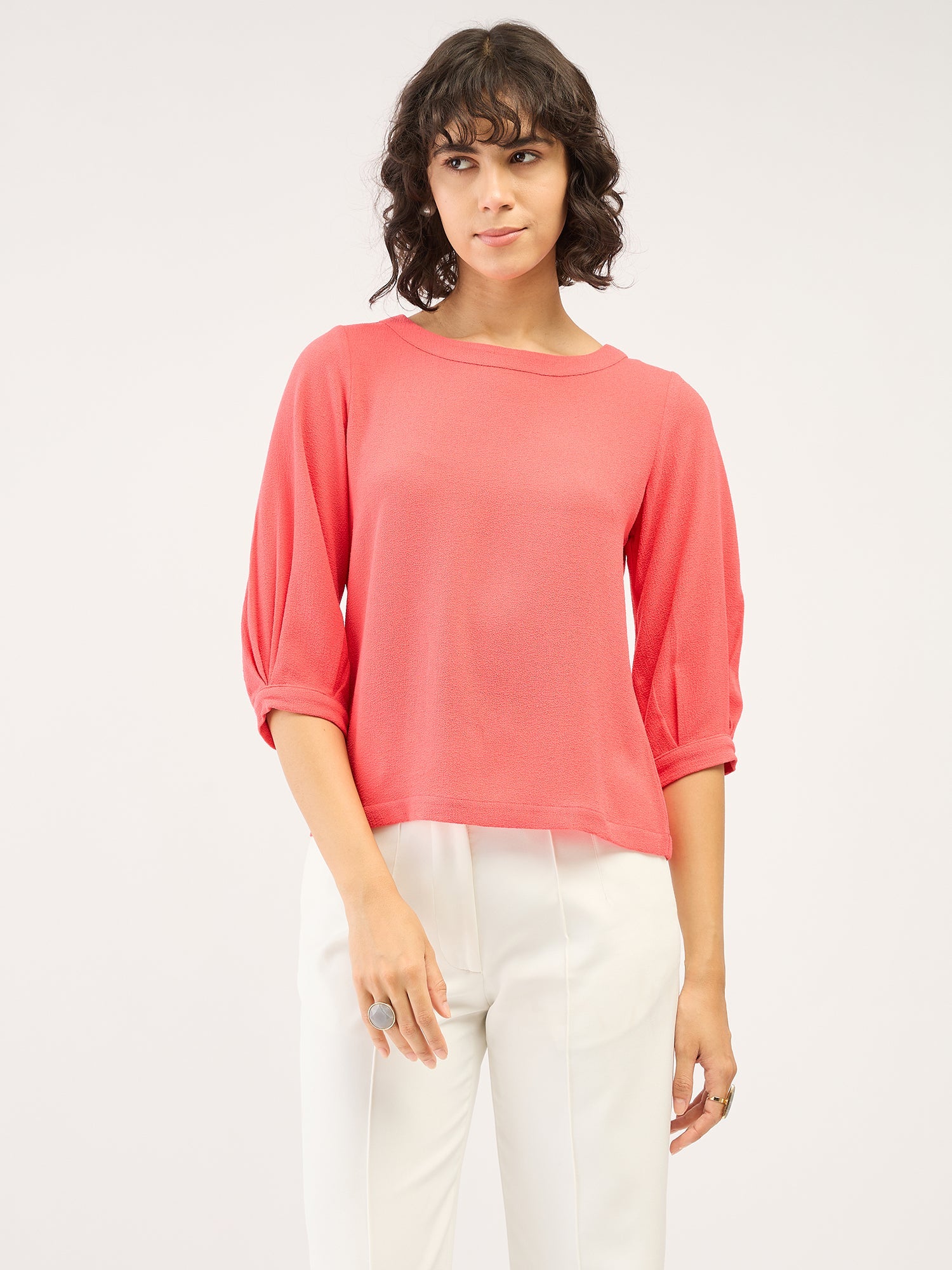 Nectarine Puffed Sleeves Top-Neon Pink