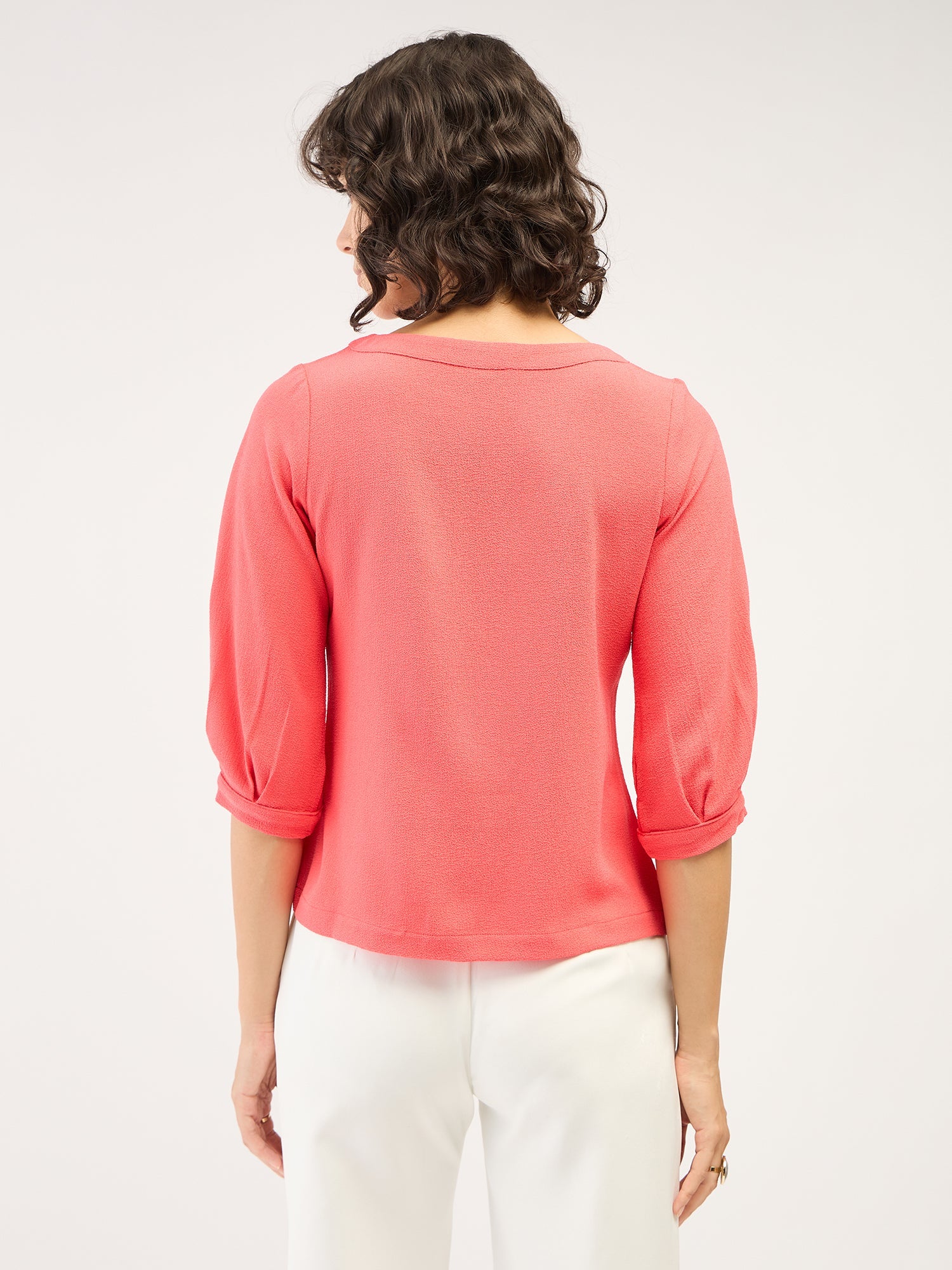 Nectarine Puffed Sleeves Top-Neon Pink