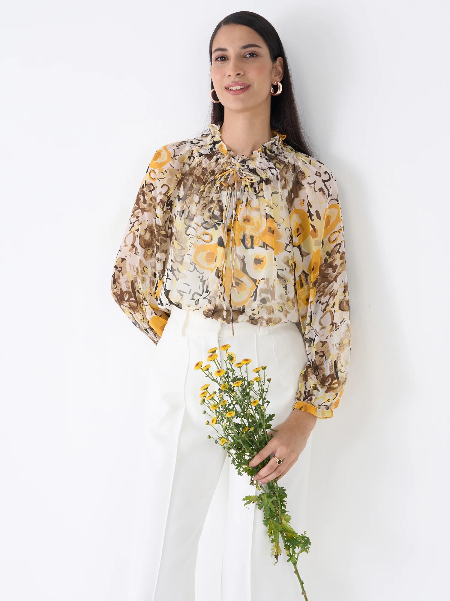 Mossy Floral Smocked Neckline Top-Multicolor