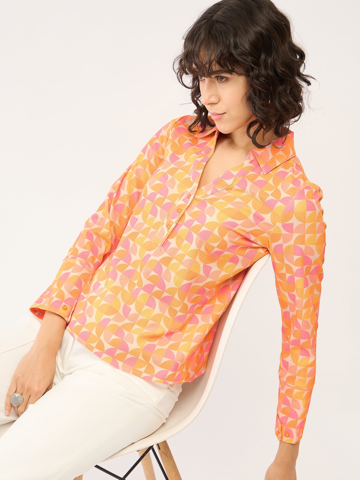 Axiom Geometric Collared Top - Multicolor